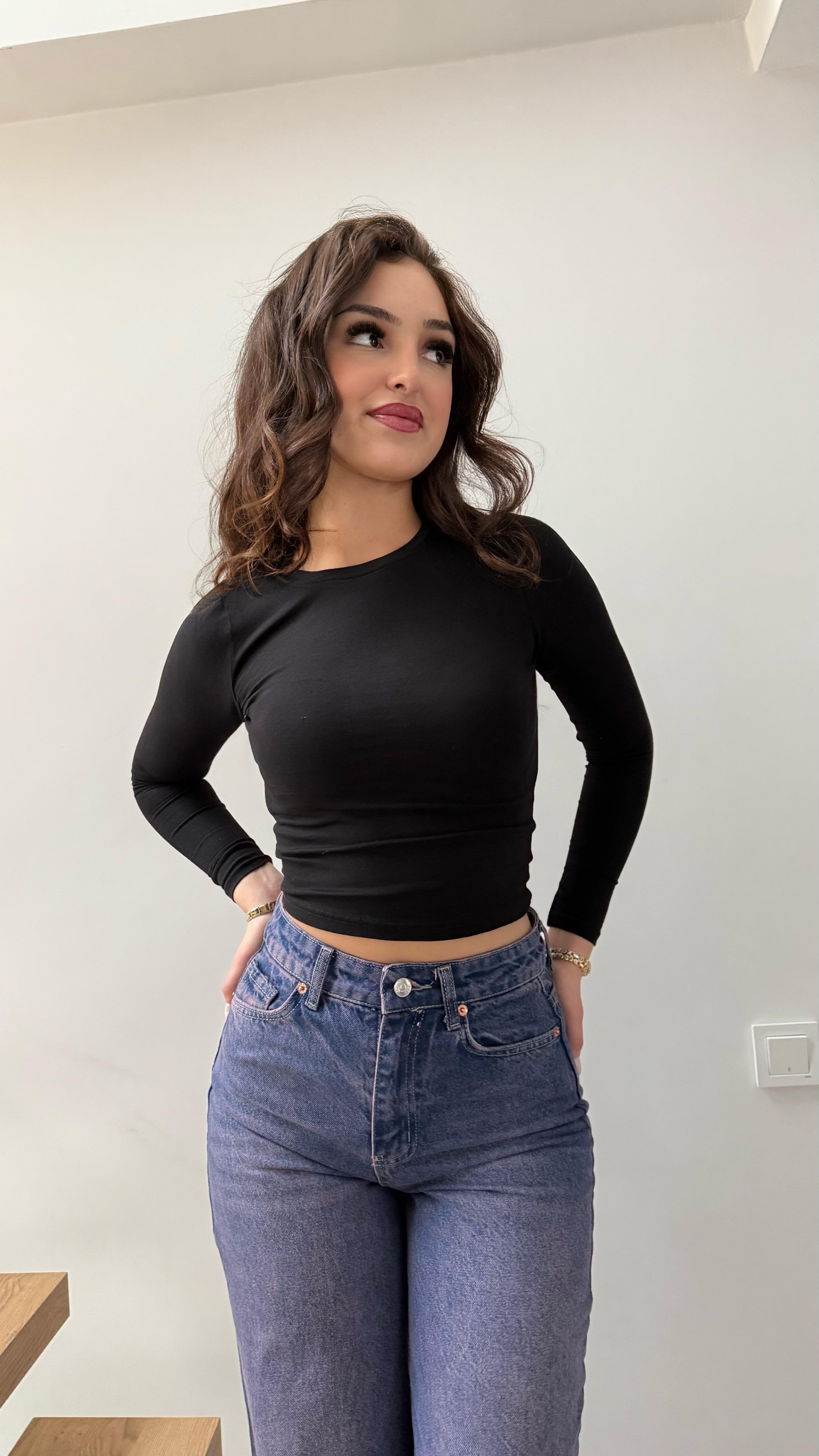 Max  Uzun Kol Crop Siyah