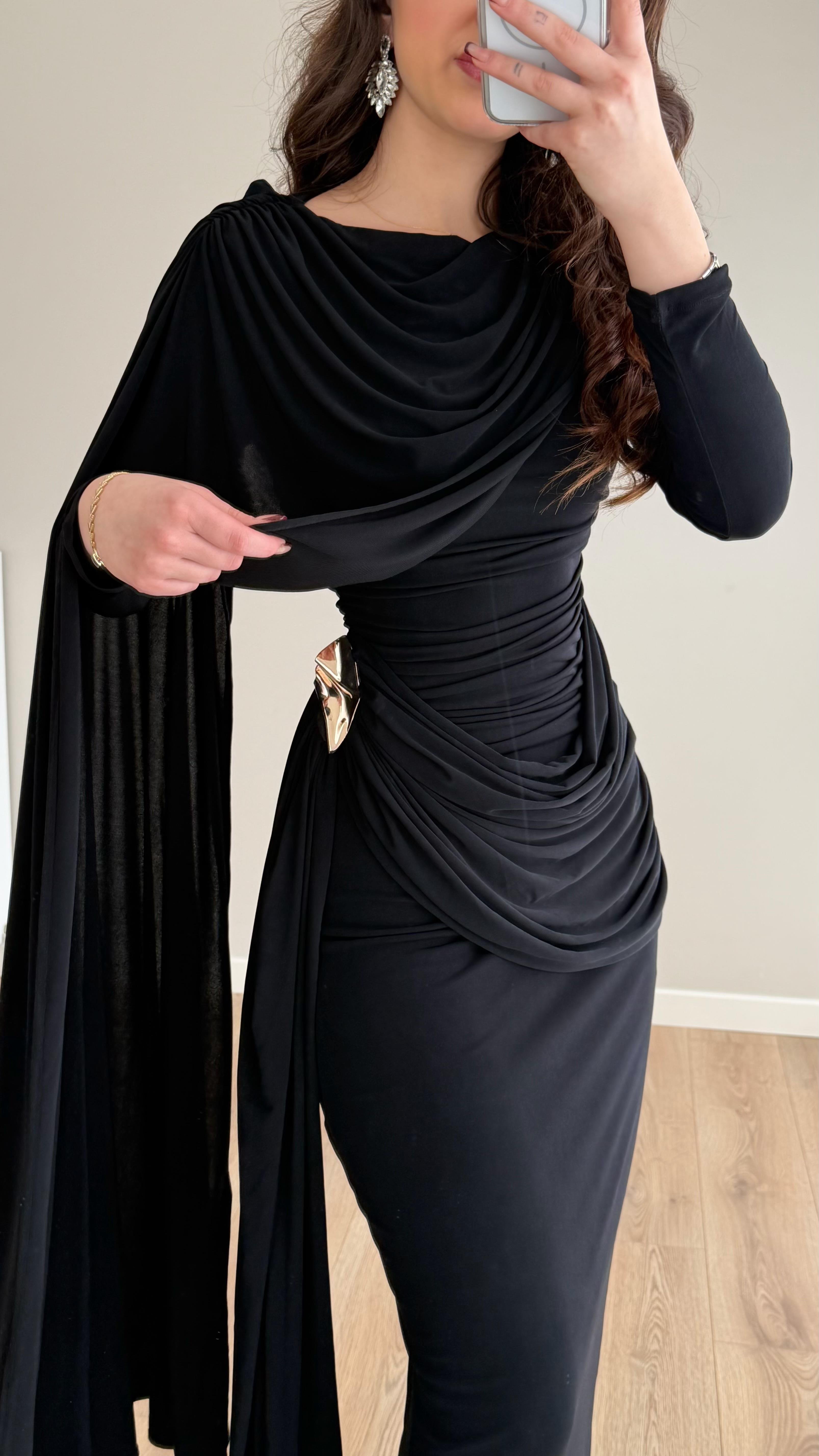 Melisandre Omuz Kuşaklı Elbise Siyah