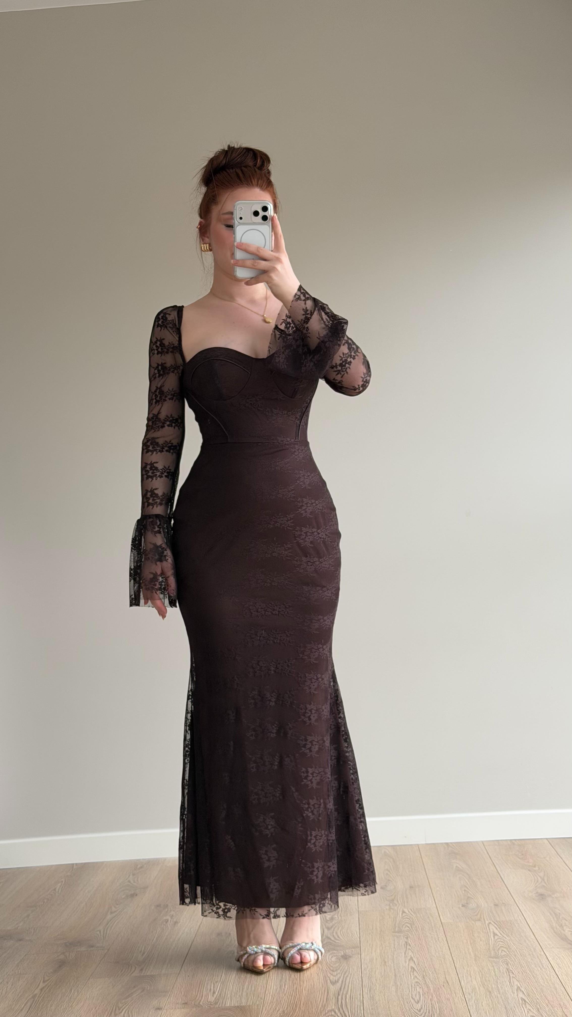 Melza Gloplu Elbise Kahverengi