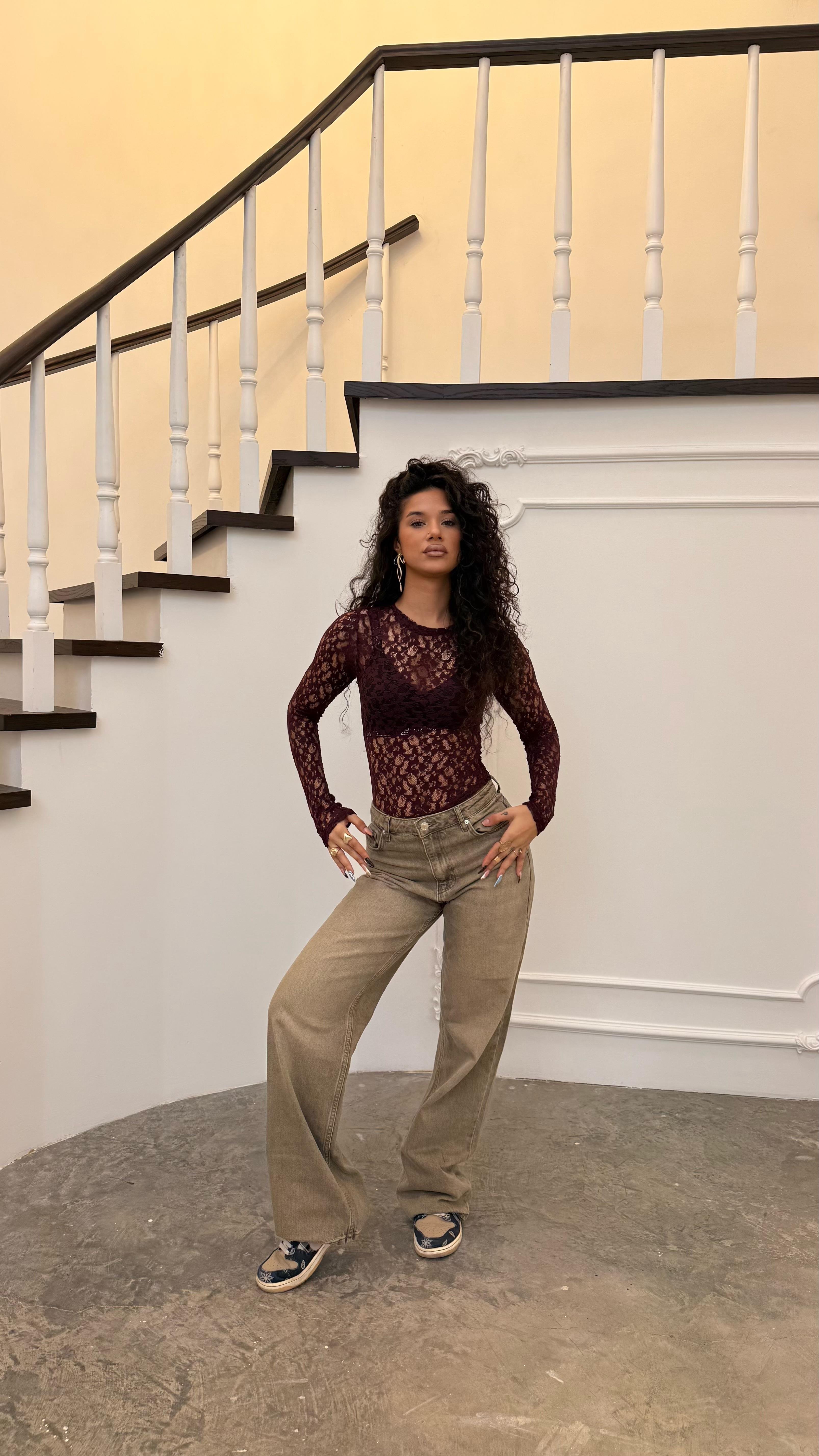 Milie Transparan Dantelli Bordo