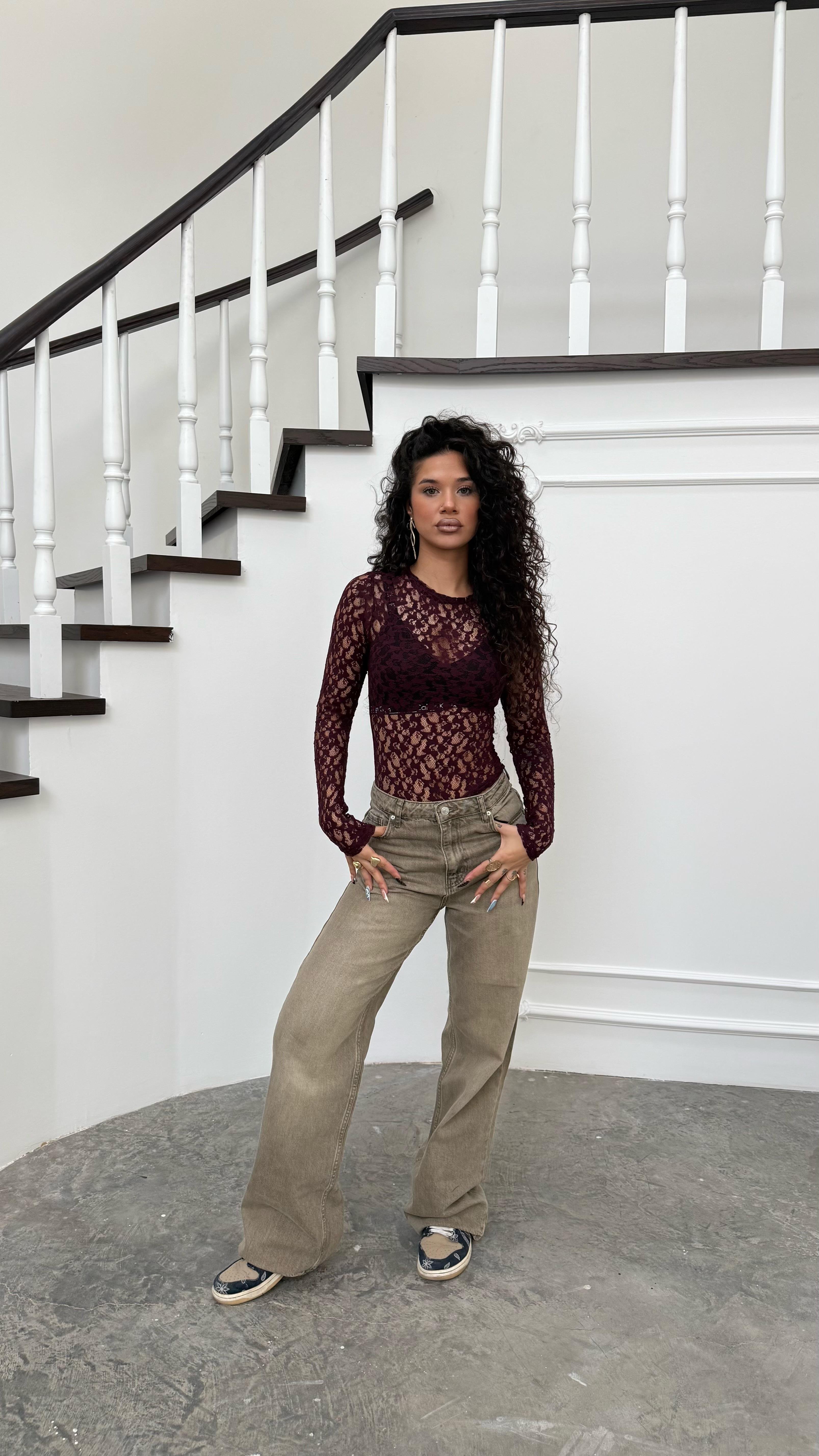 Milie Transparan Dantelli Bordo