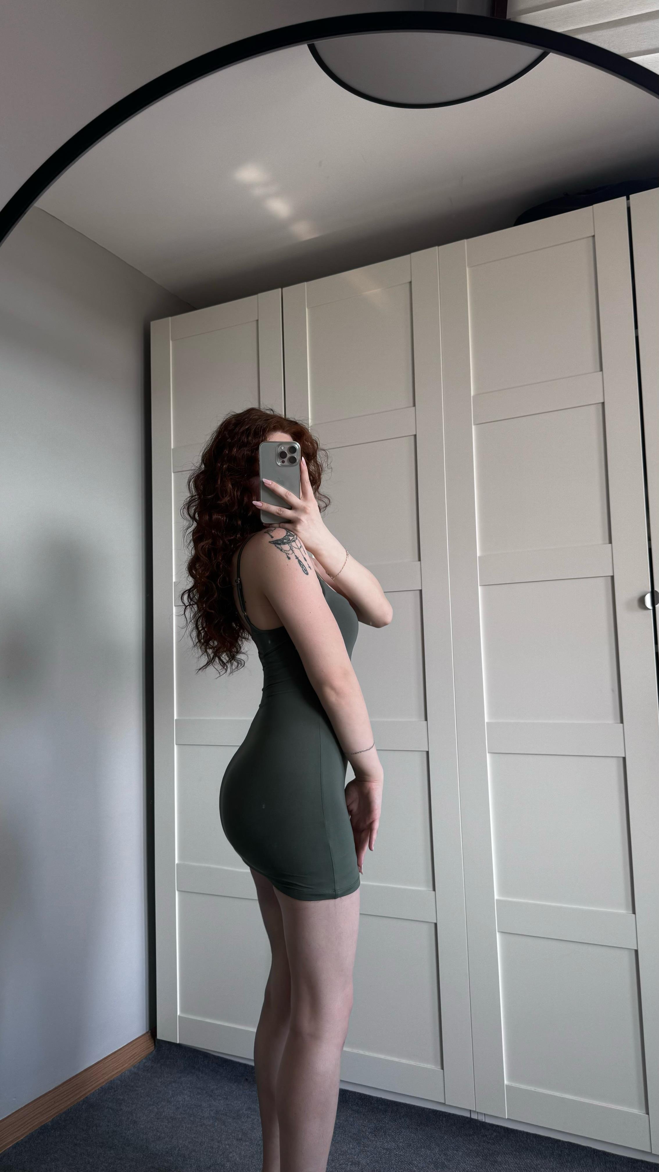 Mini Askılı Basıc Haki Yeşil Elbise