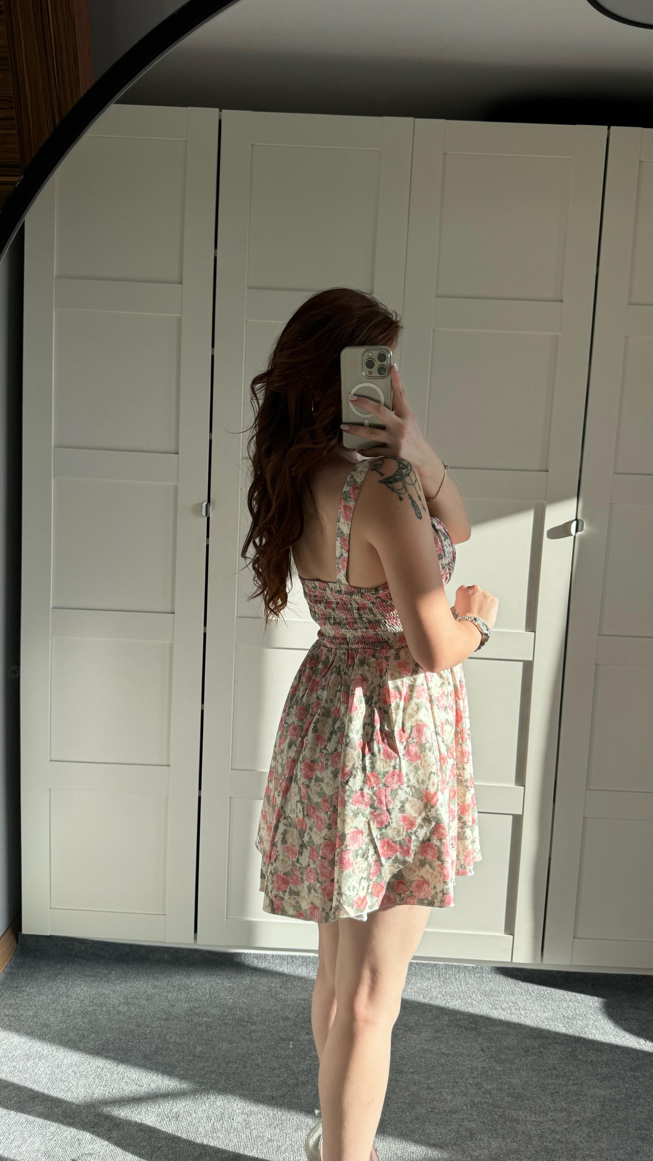 Mini Çiçekli Korse Pembe Elbise
