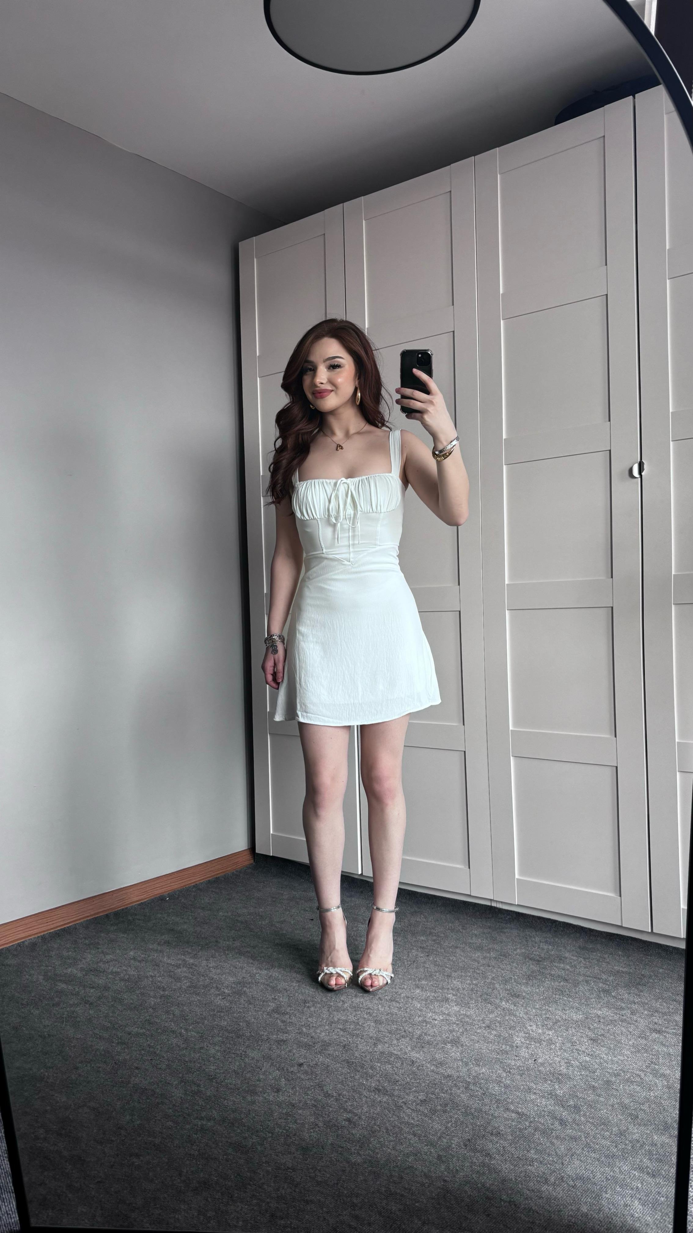 Mini Çıtır Elbise Sade Beyaz 