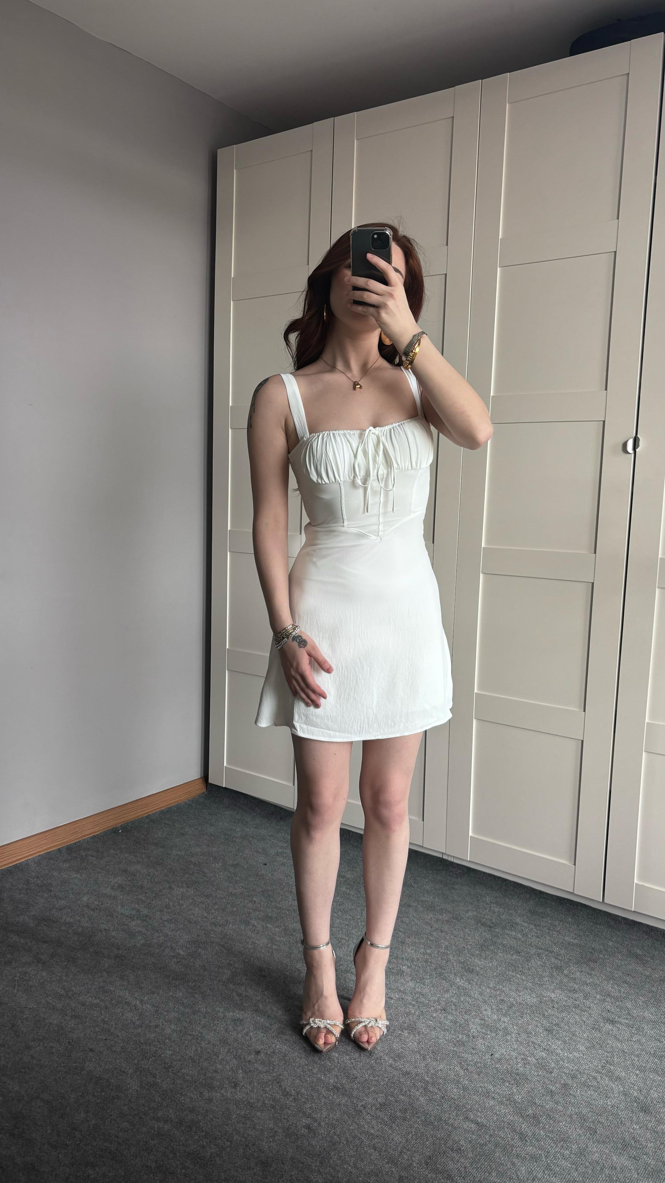 Mini Çıtır Elbise Sade Beyaz 