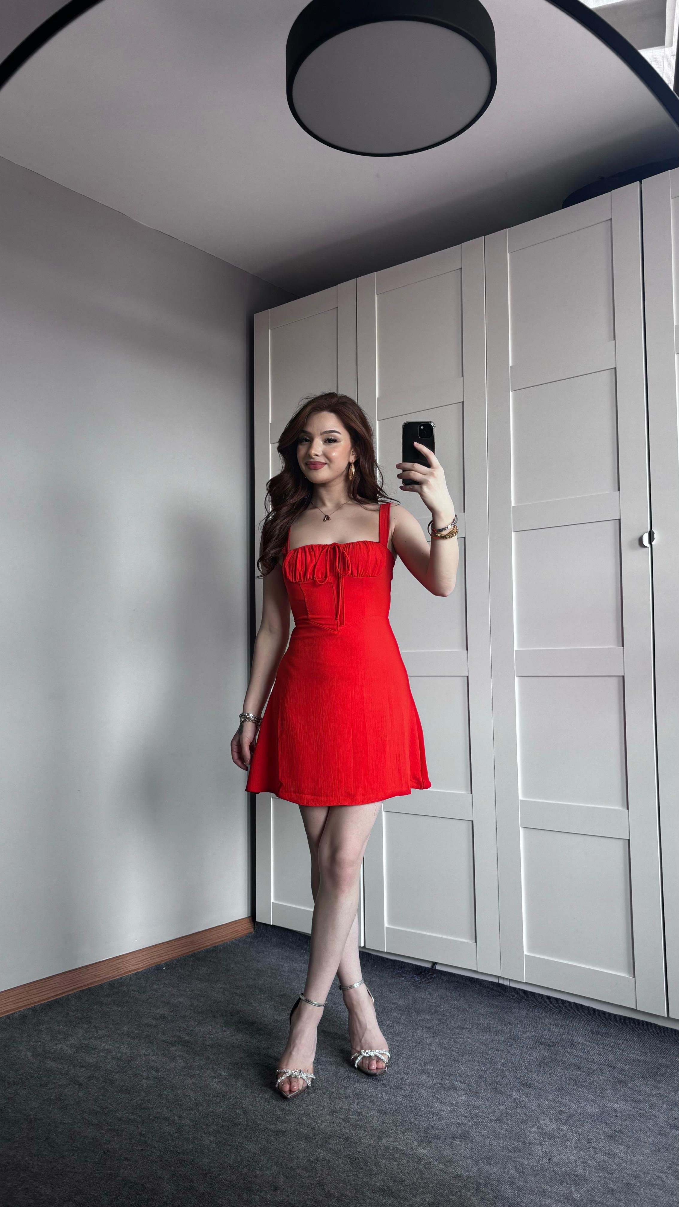 Mini Çıtır Sade Kırmızı Elbise