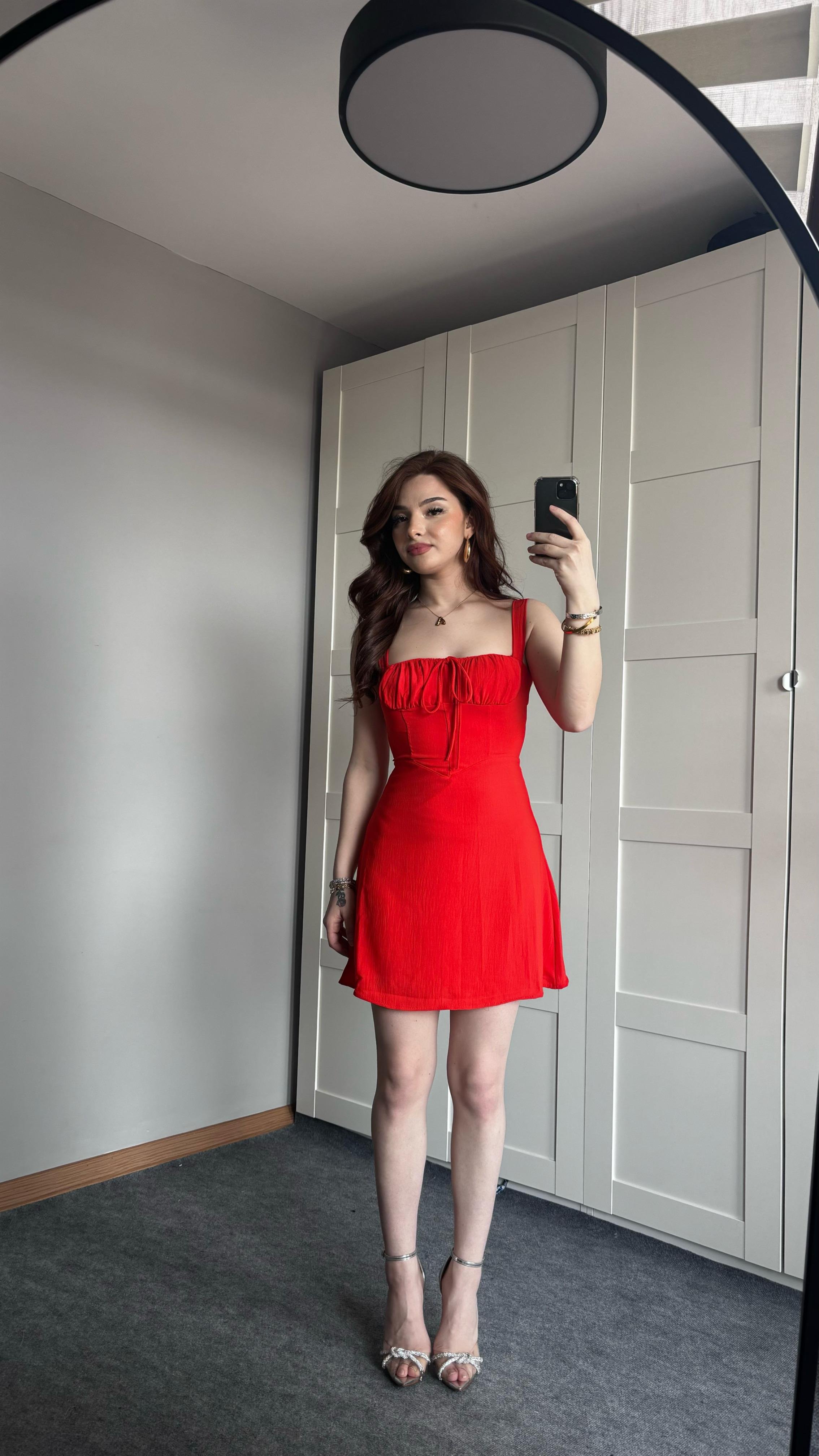 Mini Çıtır Sade Kırmızı Elbise