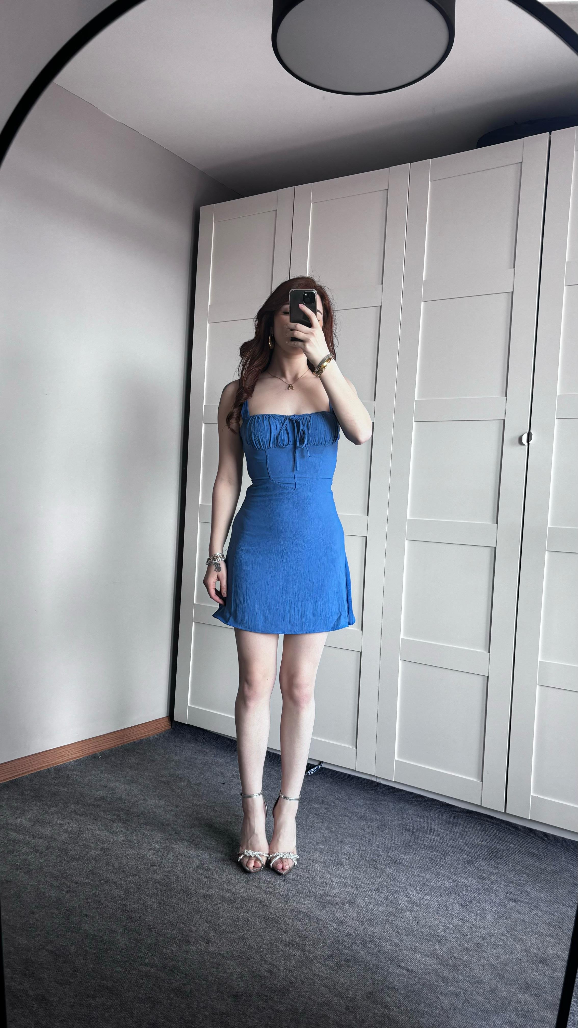 Mini Çıtır Sade Mavi Elbise