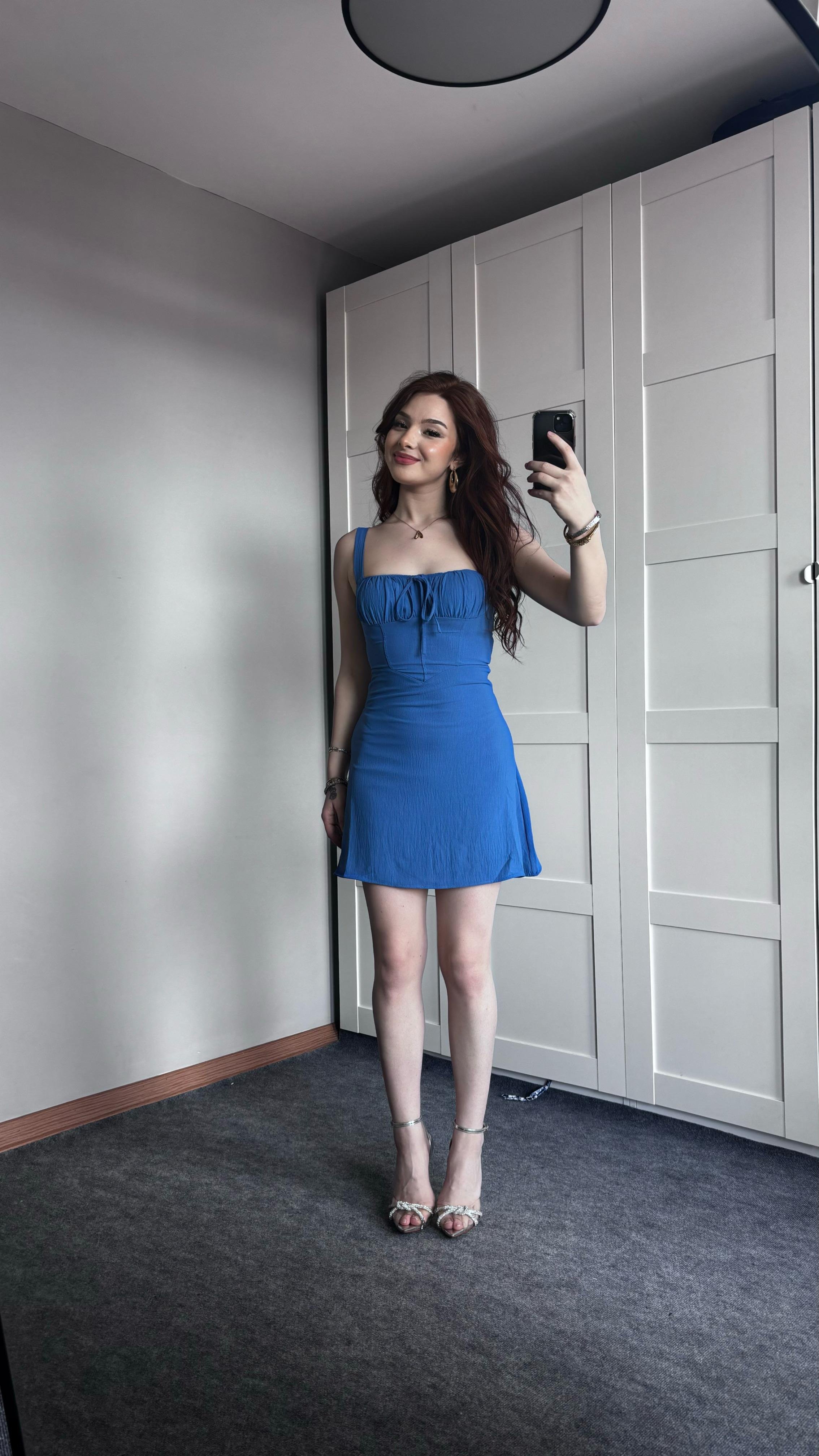 Mini Çıtır Sade Mavi Elbise