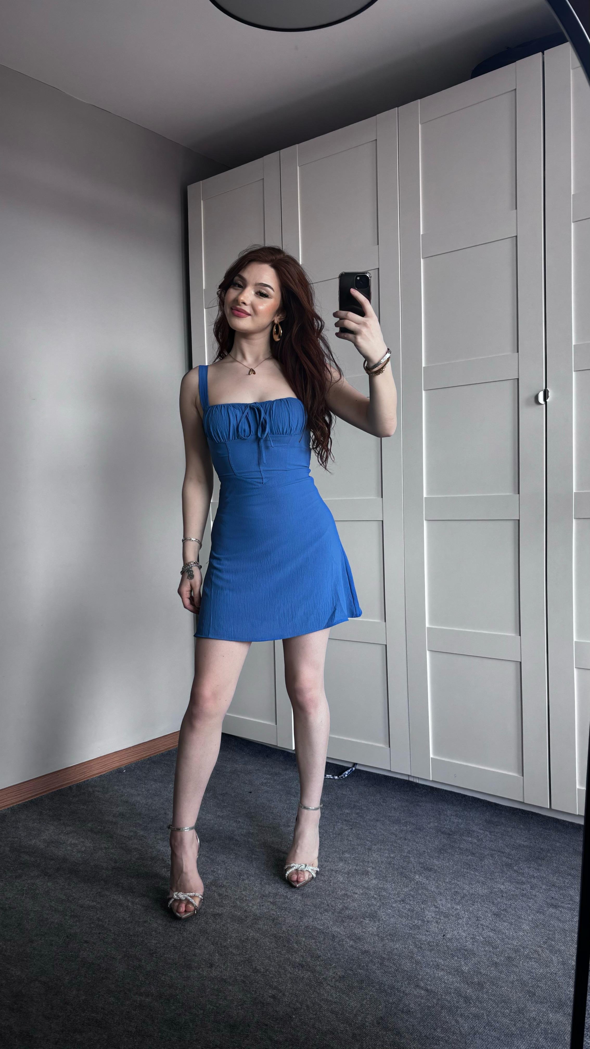 Mini Çıtır Sade Mavi Elbise
