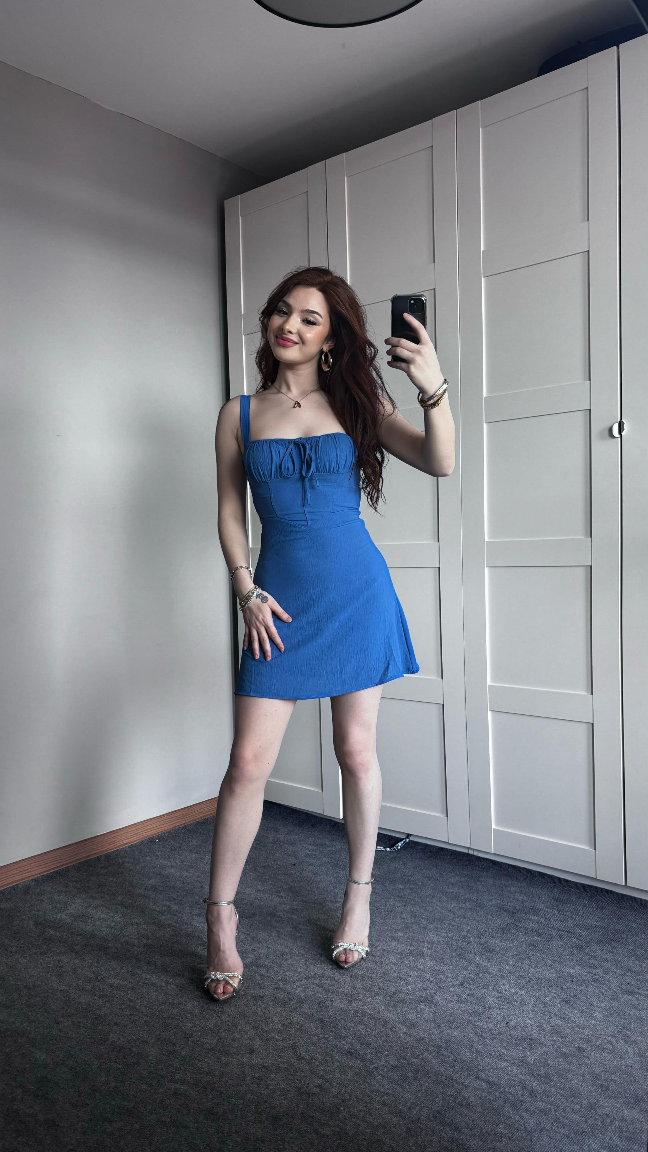 Mini Çıtır Sade Mavi Elbise
