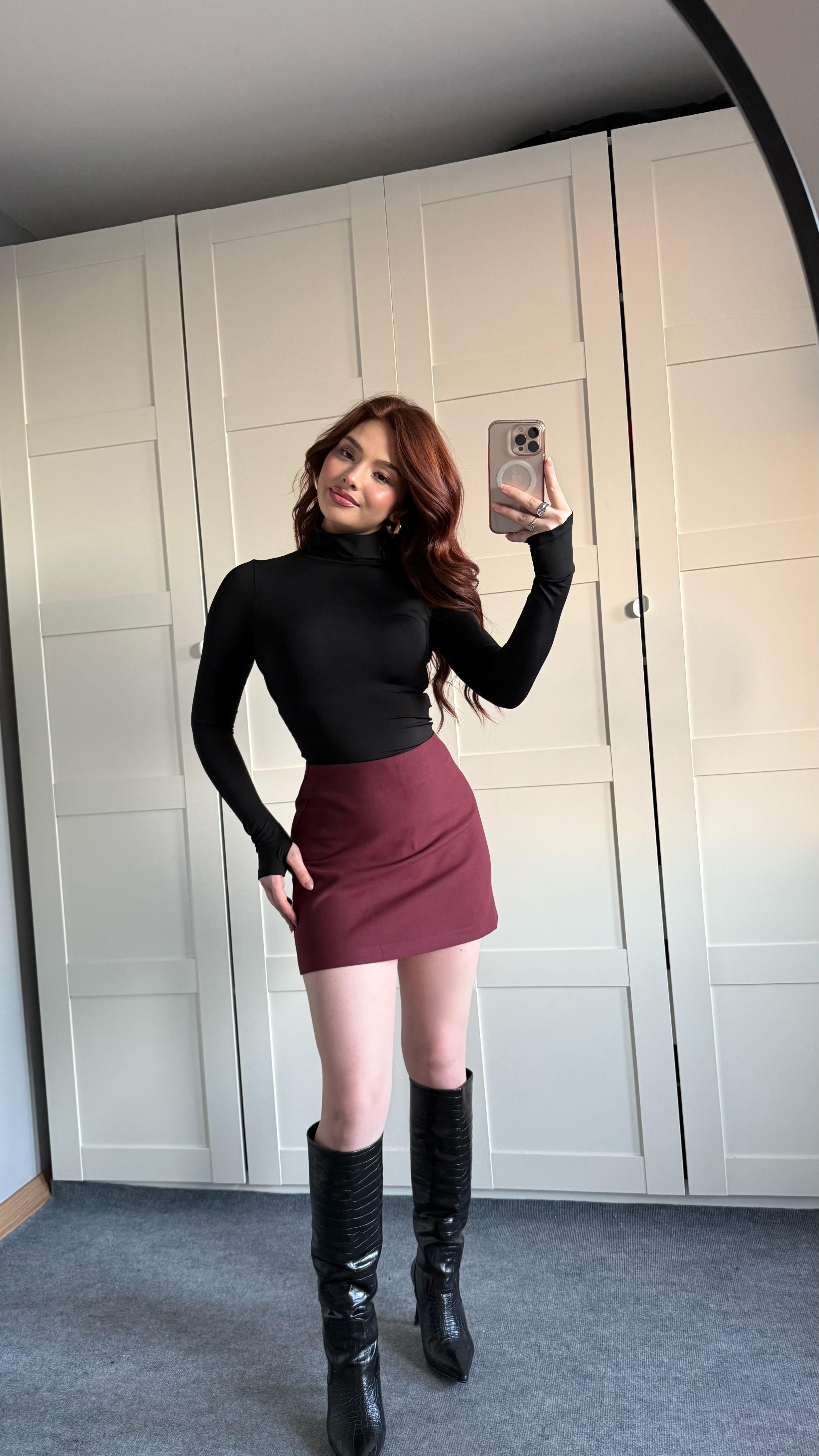 Mini Kumaş Etek Bordo