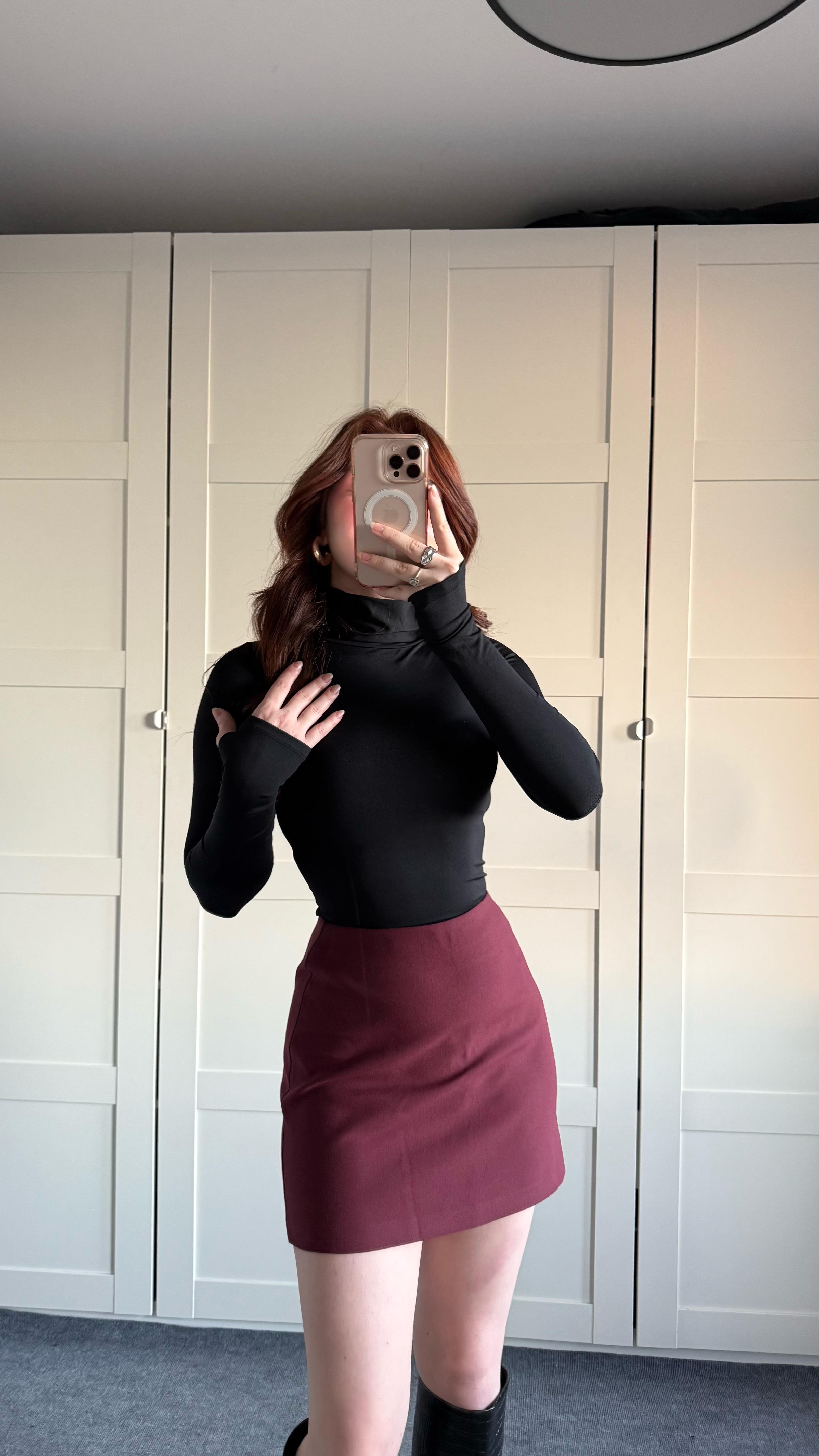 Mini Kumaş Etek Bordo