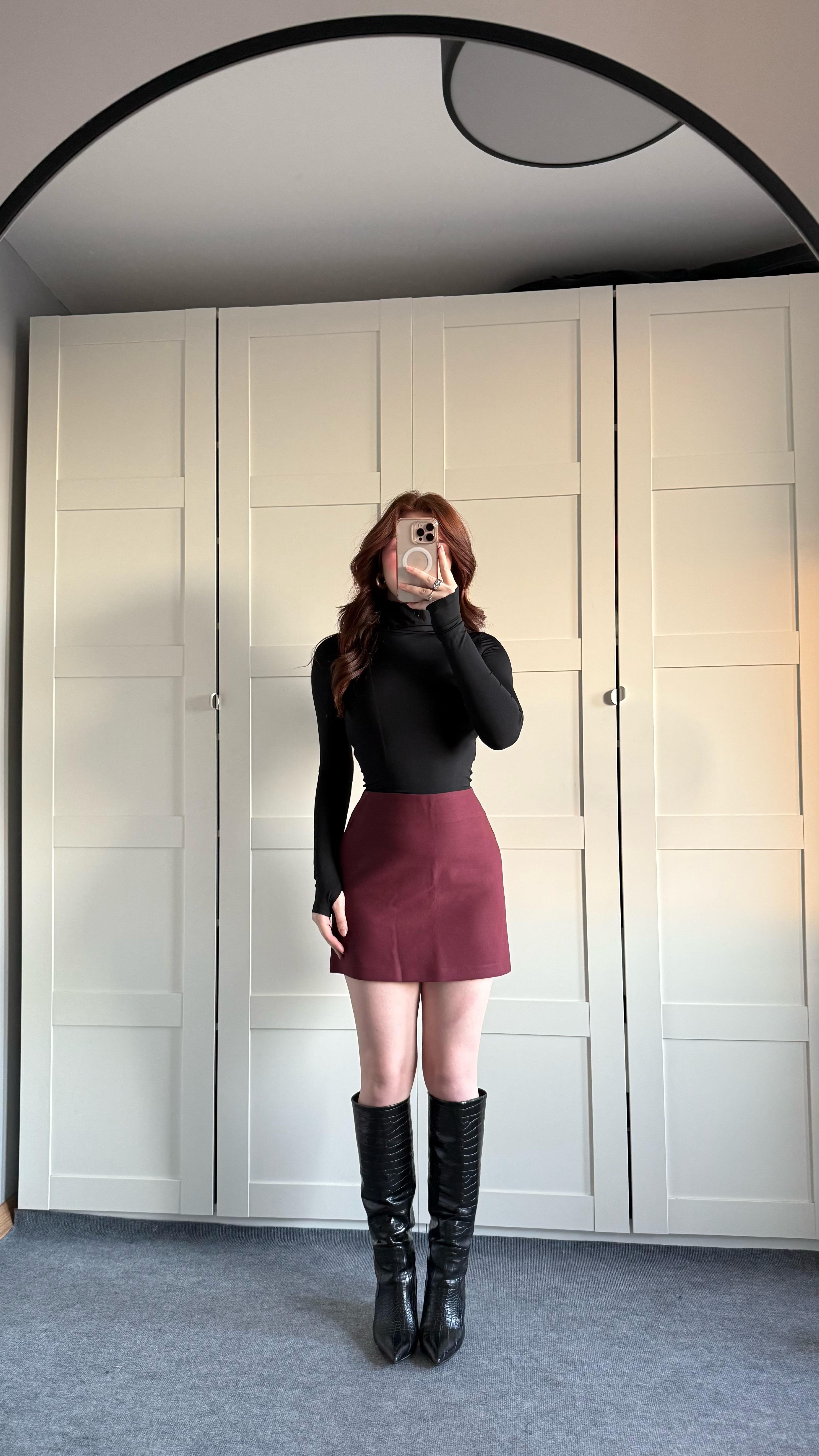 Mini Kumaş Etek Bordo