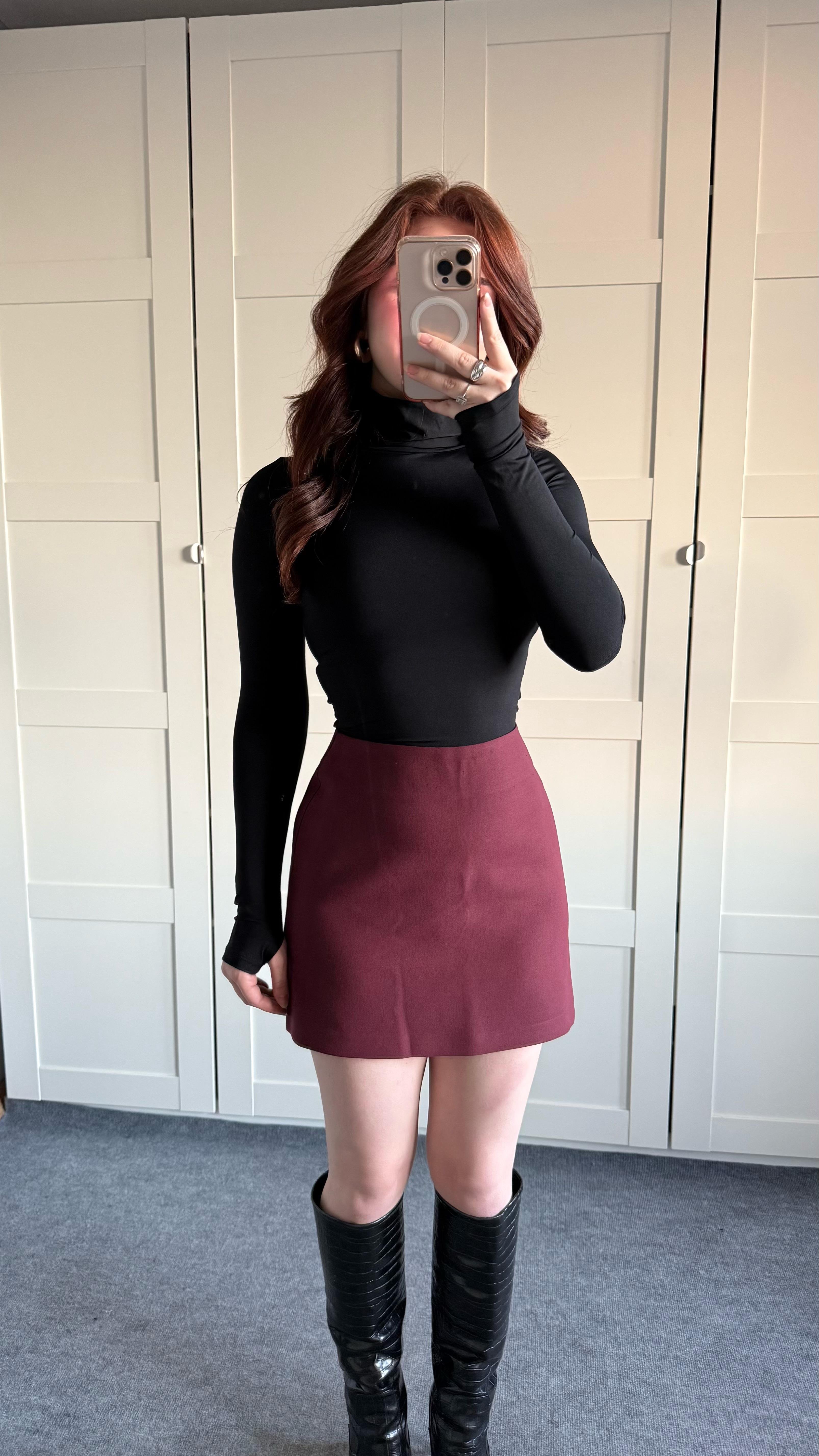 Mini Kumaş Etek Bordo