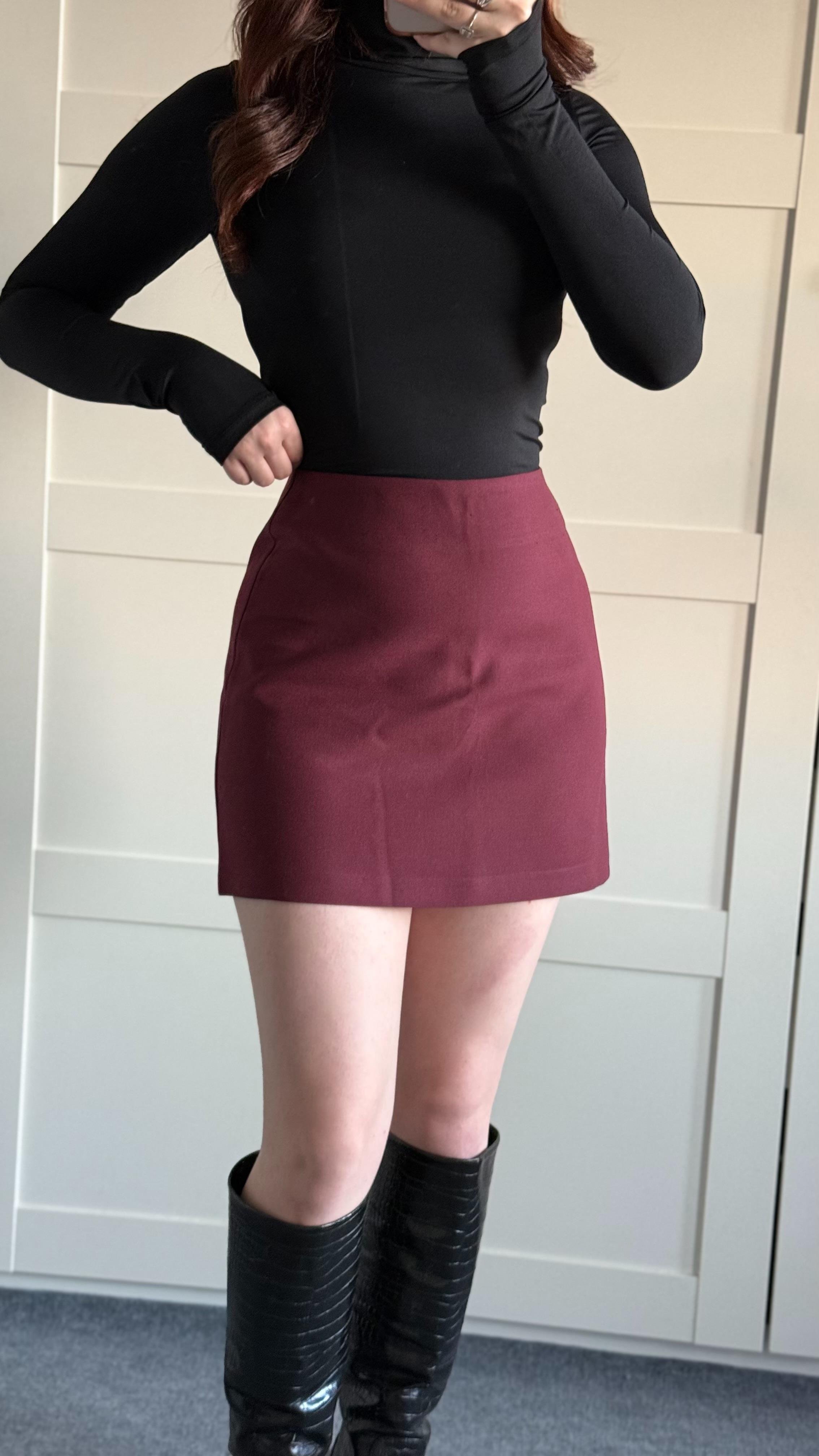 Mini Kumaş Etek Bordo