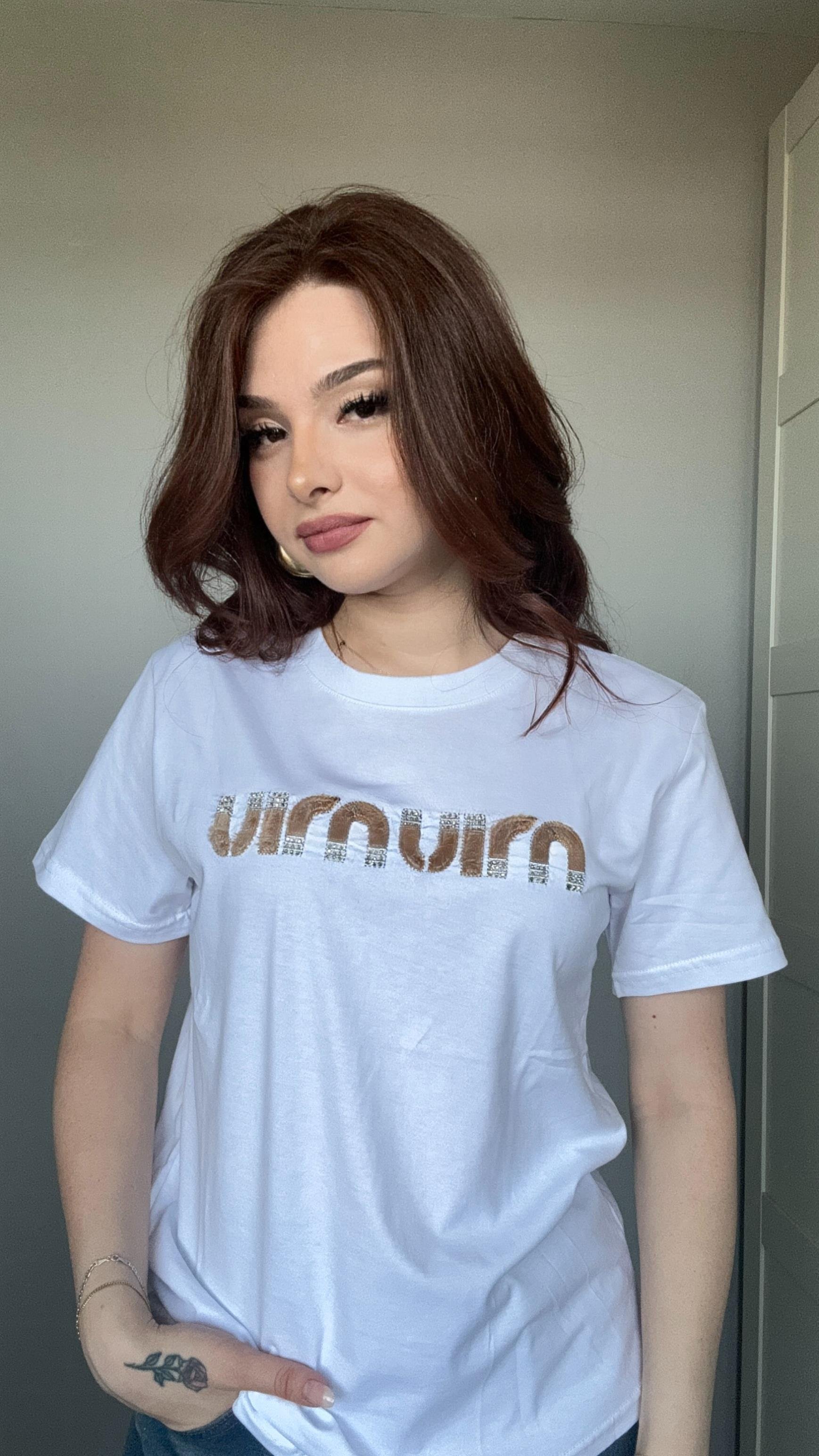 Miu Miu Taş Peluş Beyaz Tişört