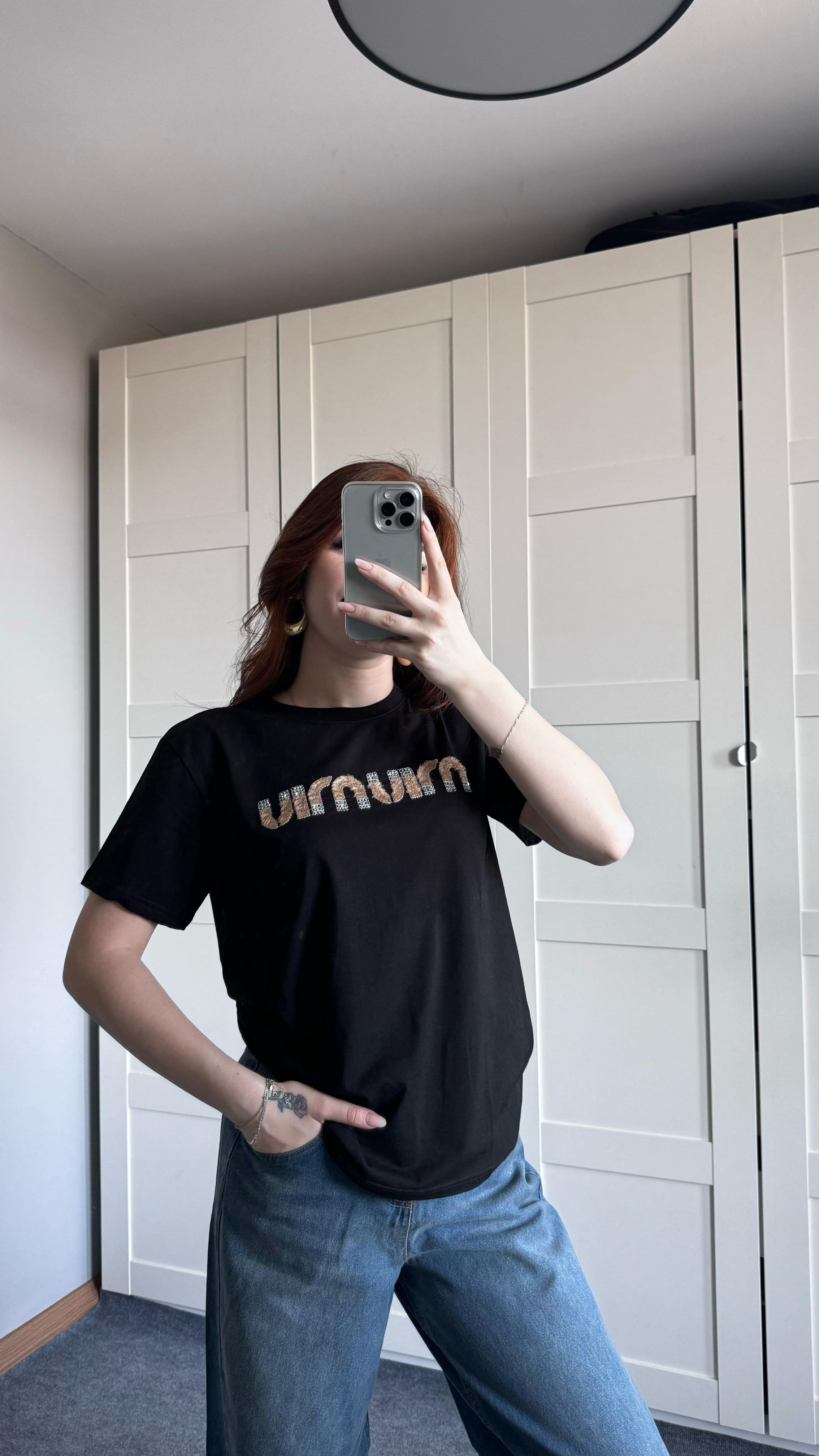 Miu Miu Taş Peluş Siyah Tişört