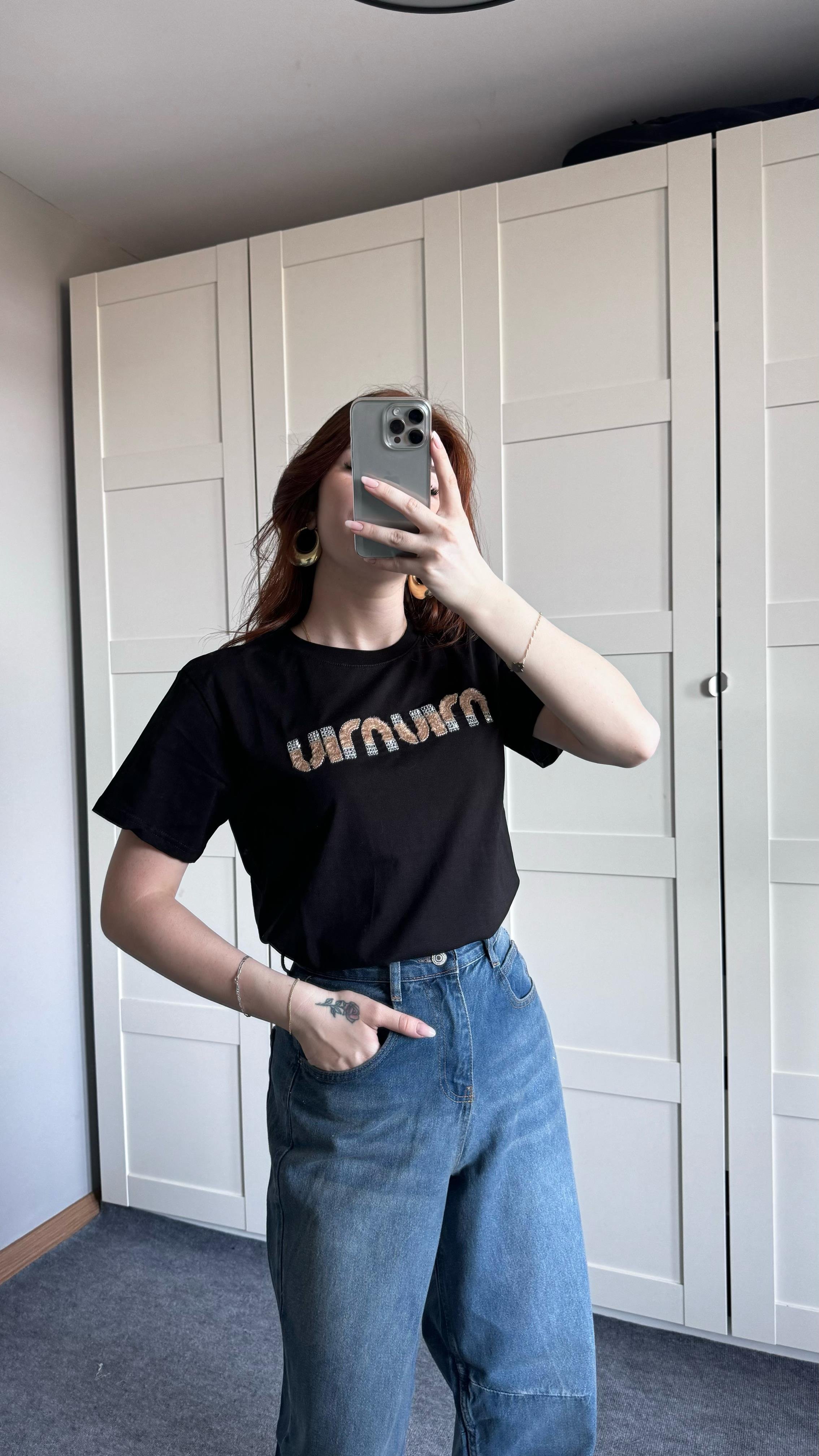 Miu Miu Taş Peluş Siyah Tişört