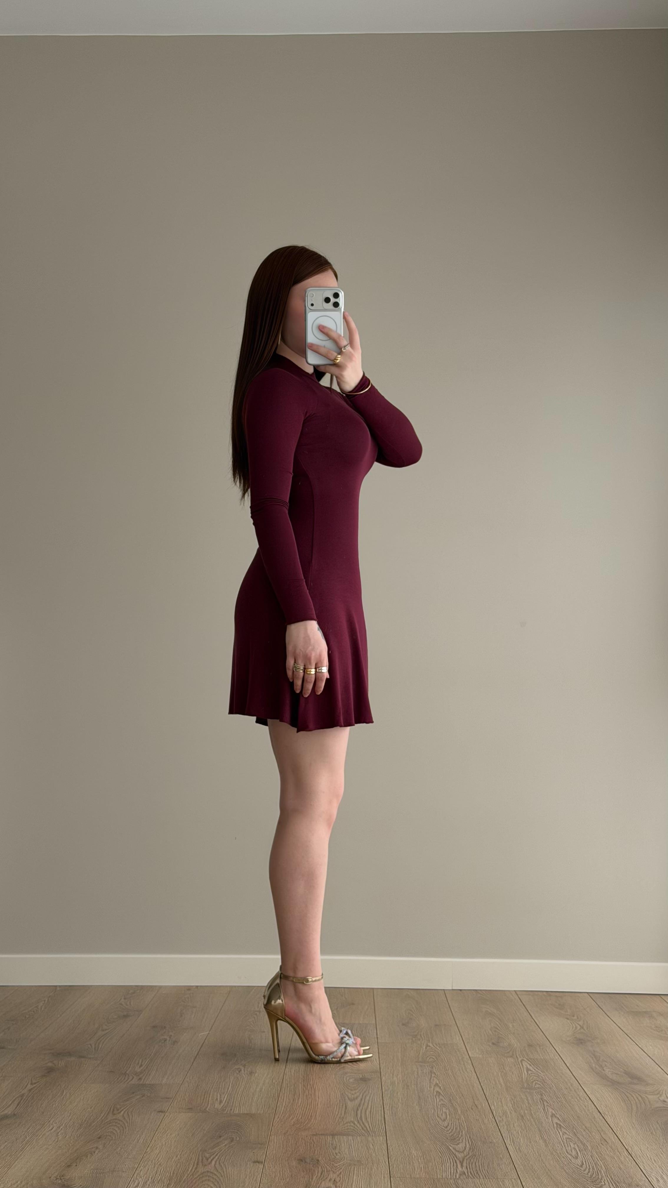 Modal Kumaş A Kesim Mini Elbise Mürdüm