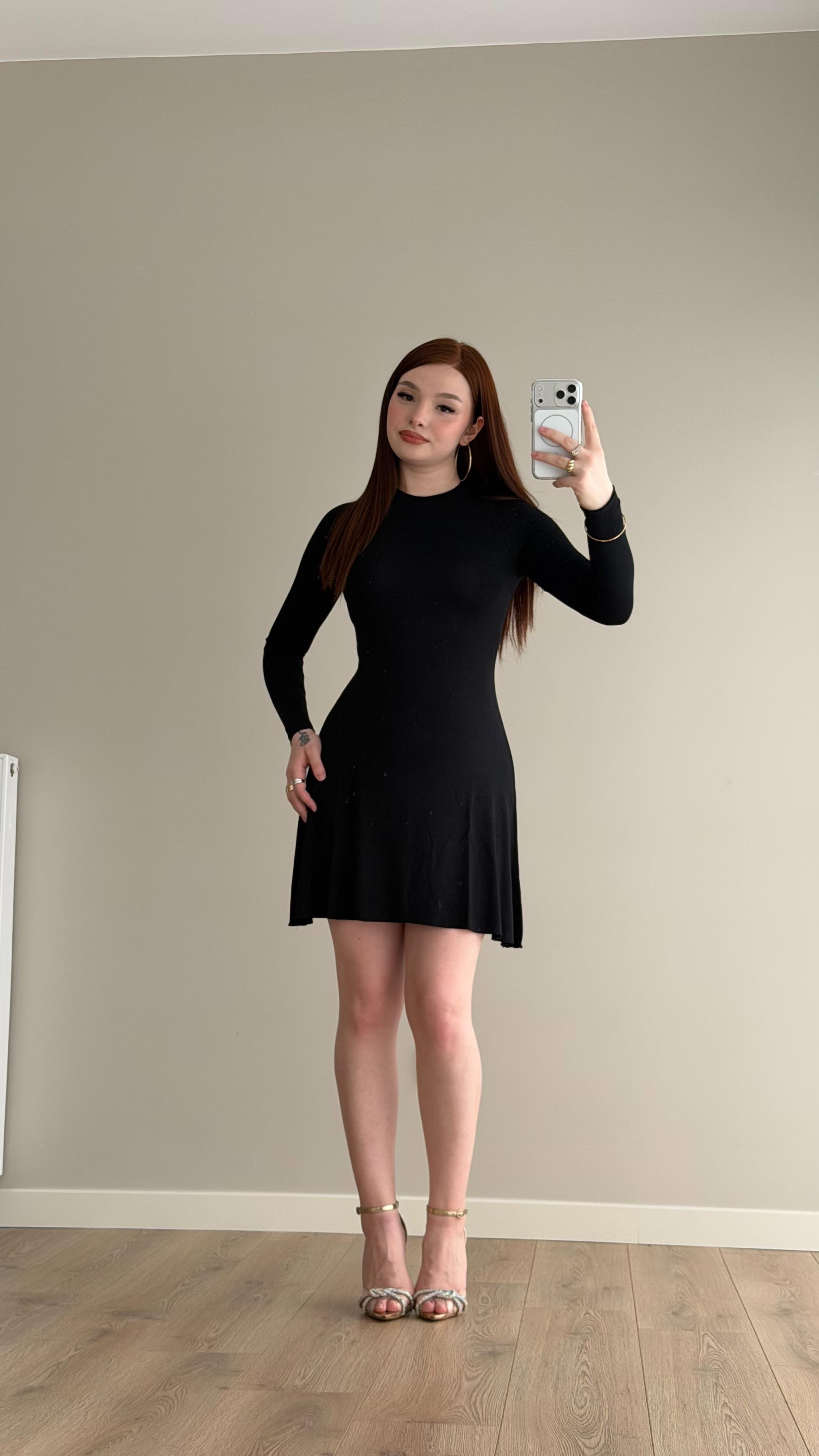Modal Kumaş A Kesim Mini Elbise Siyah