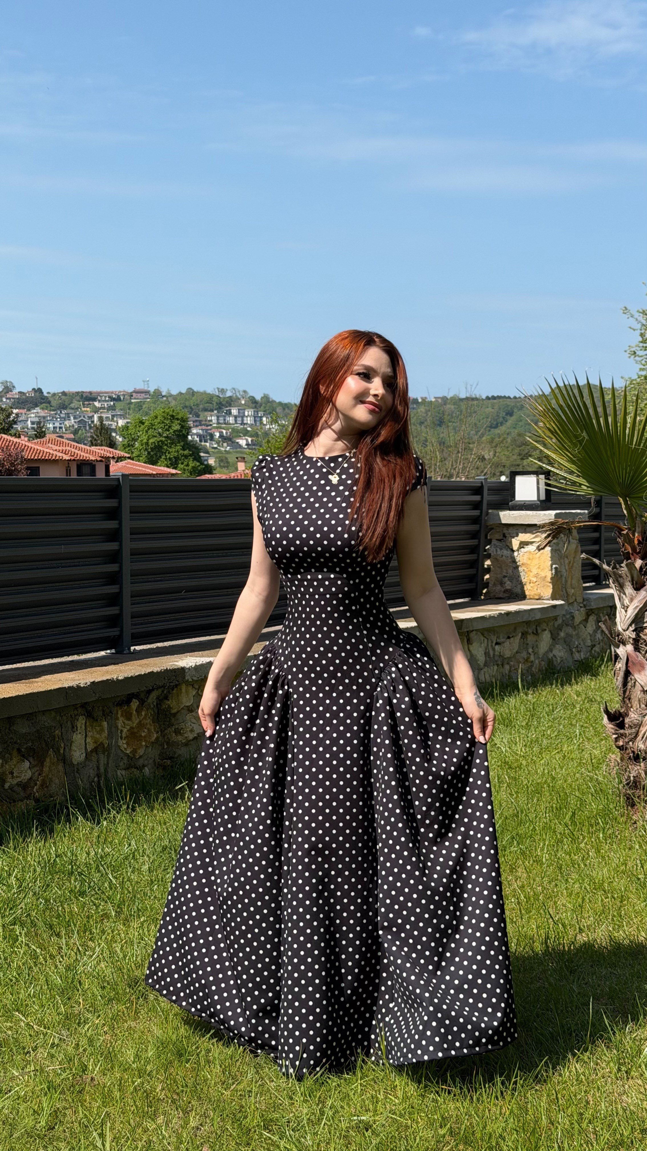 Momy Puantiyeli Elbise Siyah