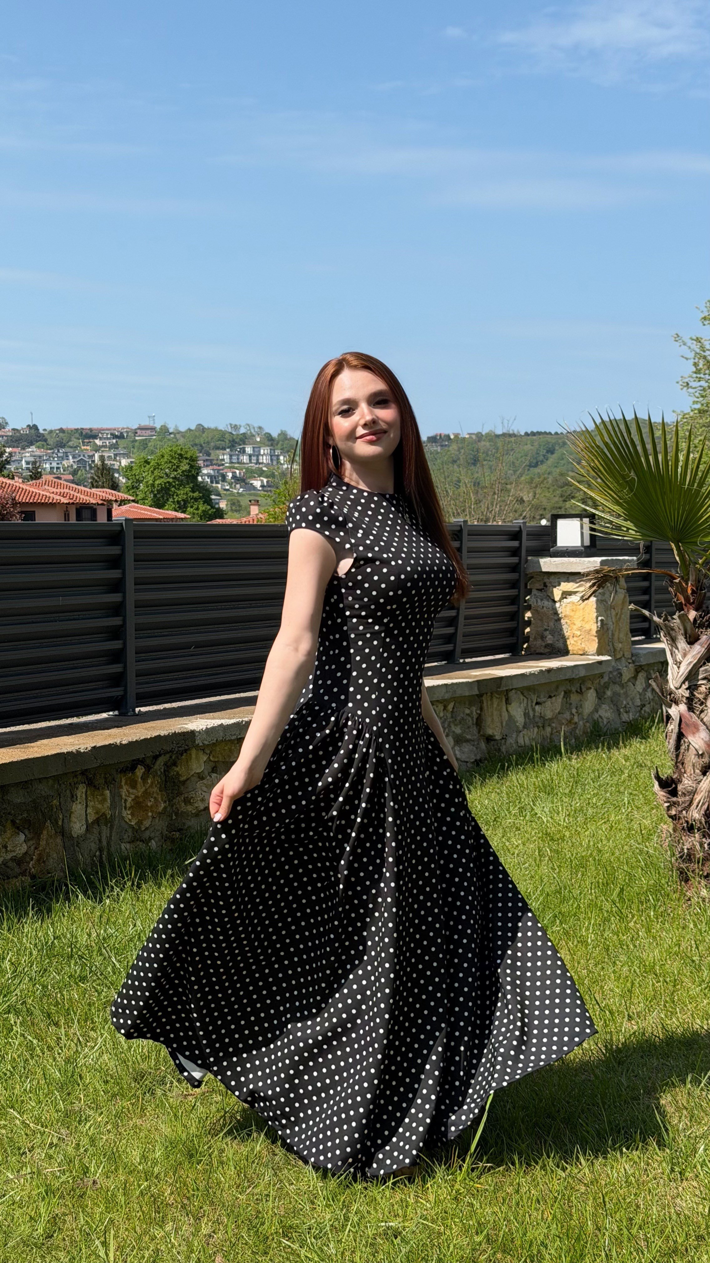 Momy Puantiyeli Elbise Siyah