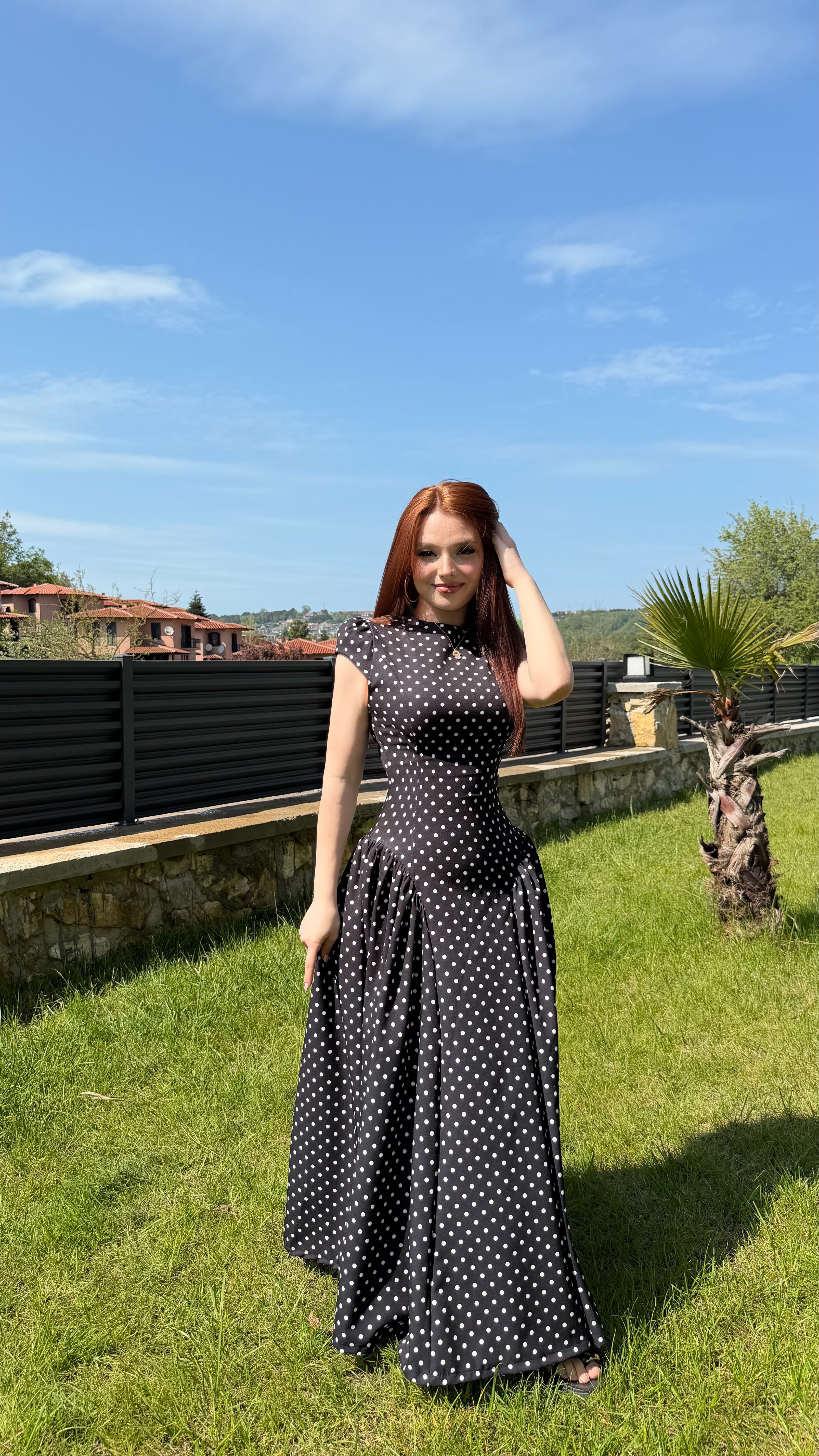 Momy Puantiyeli Elbise Siyah
