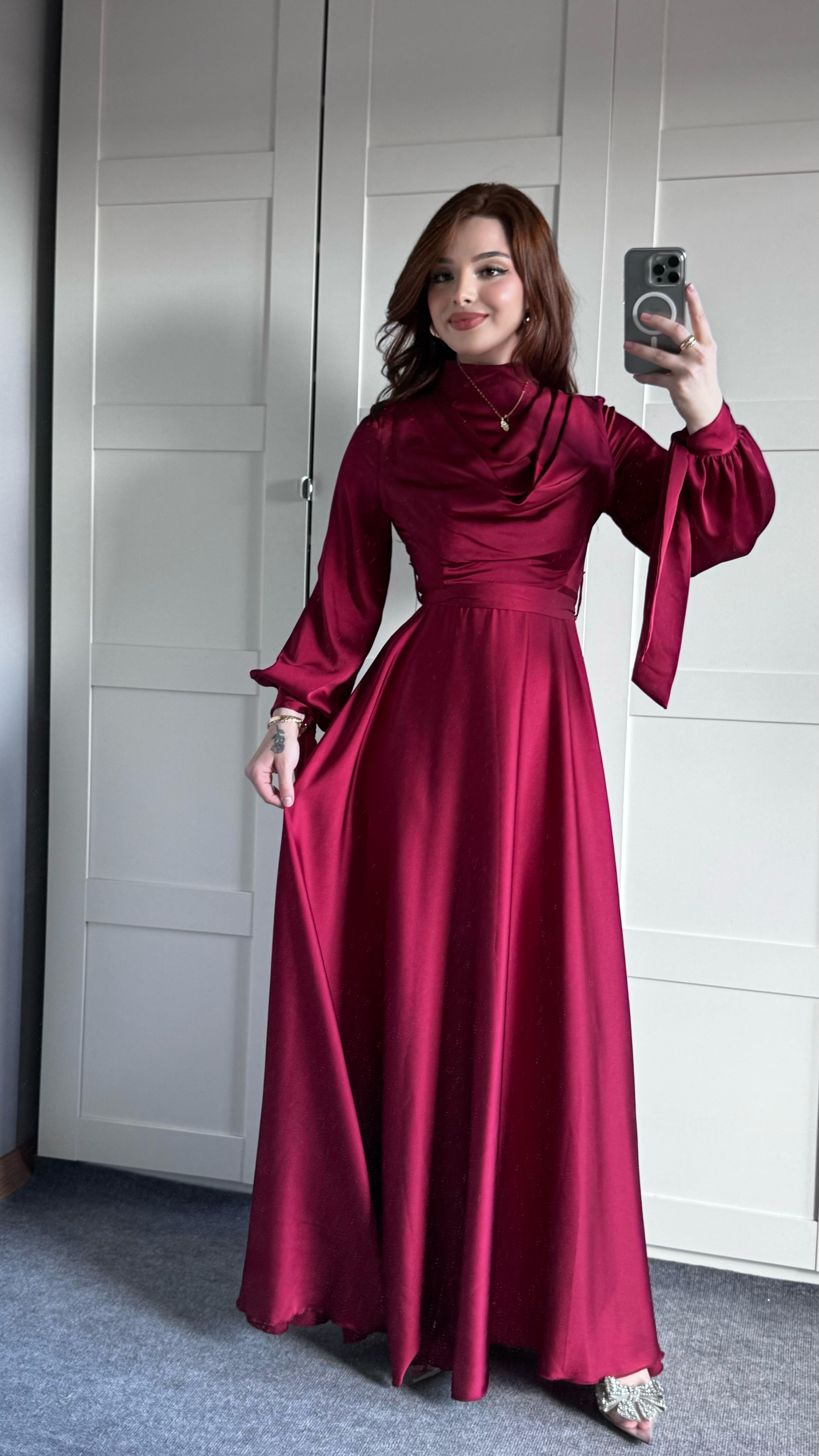 Morgana Degaje Abiye Bordo 