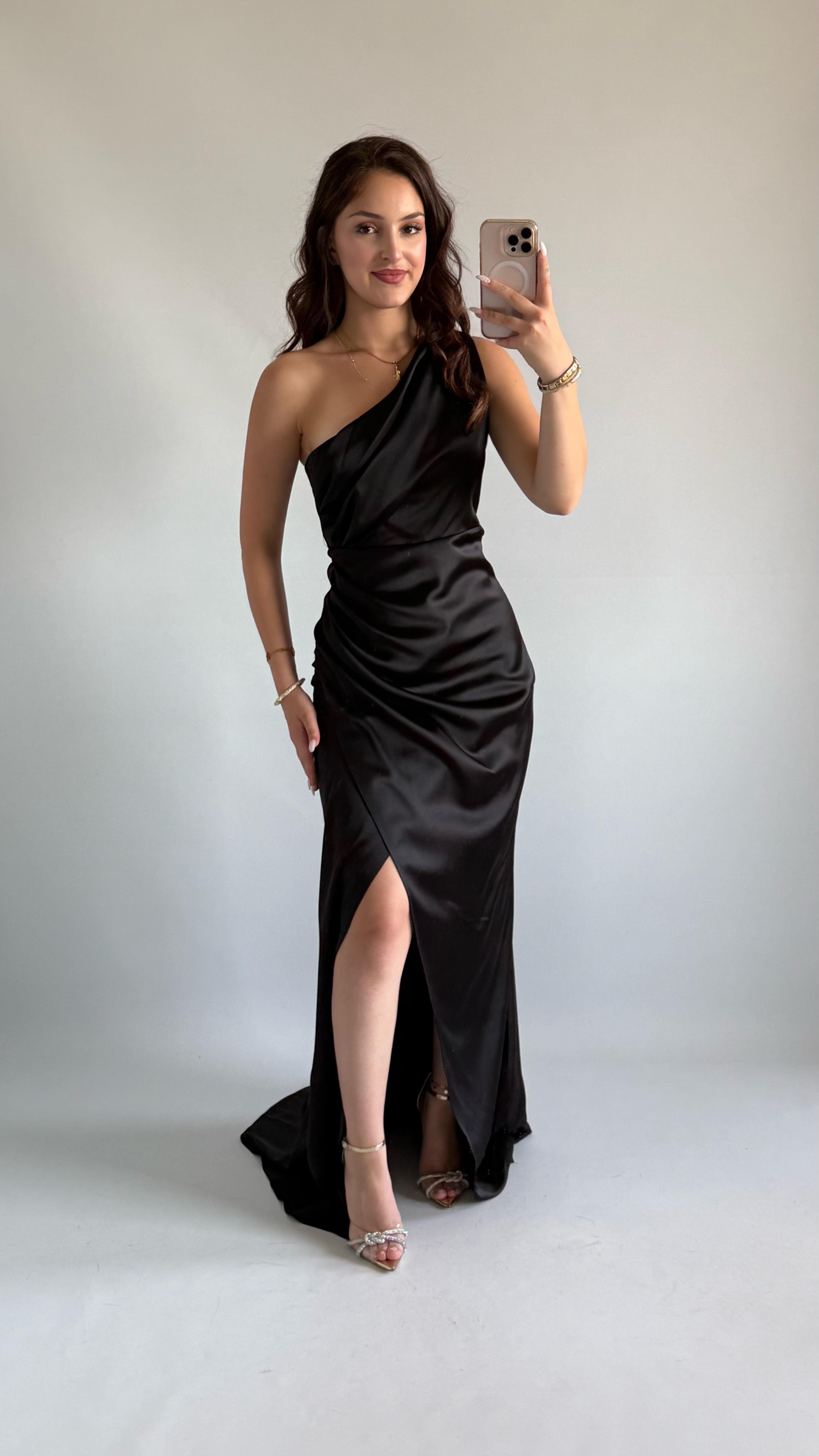 Morticia Tek Omuz Abiye Siyah
