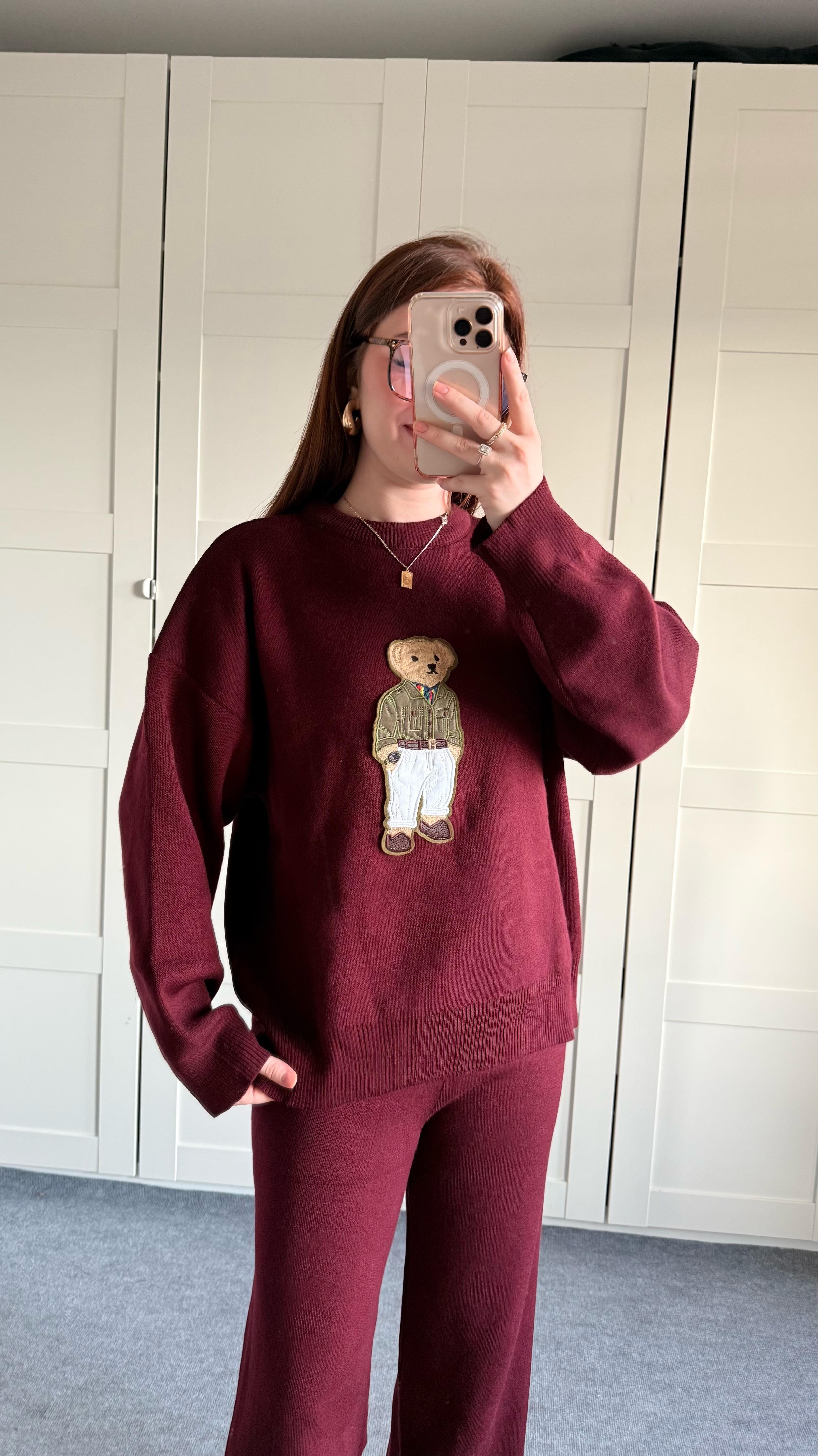 Mr. Bears Ayıcıklı Bordo Triko Takım 