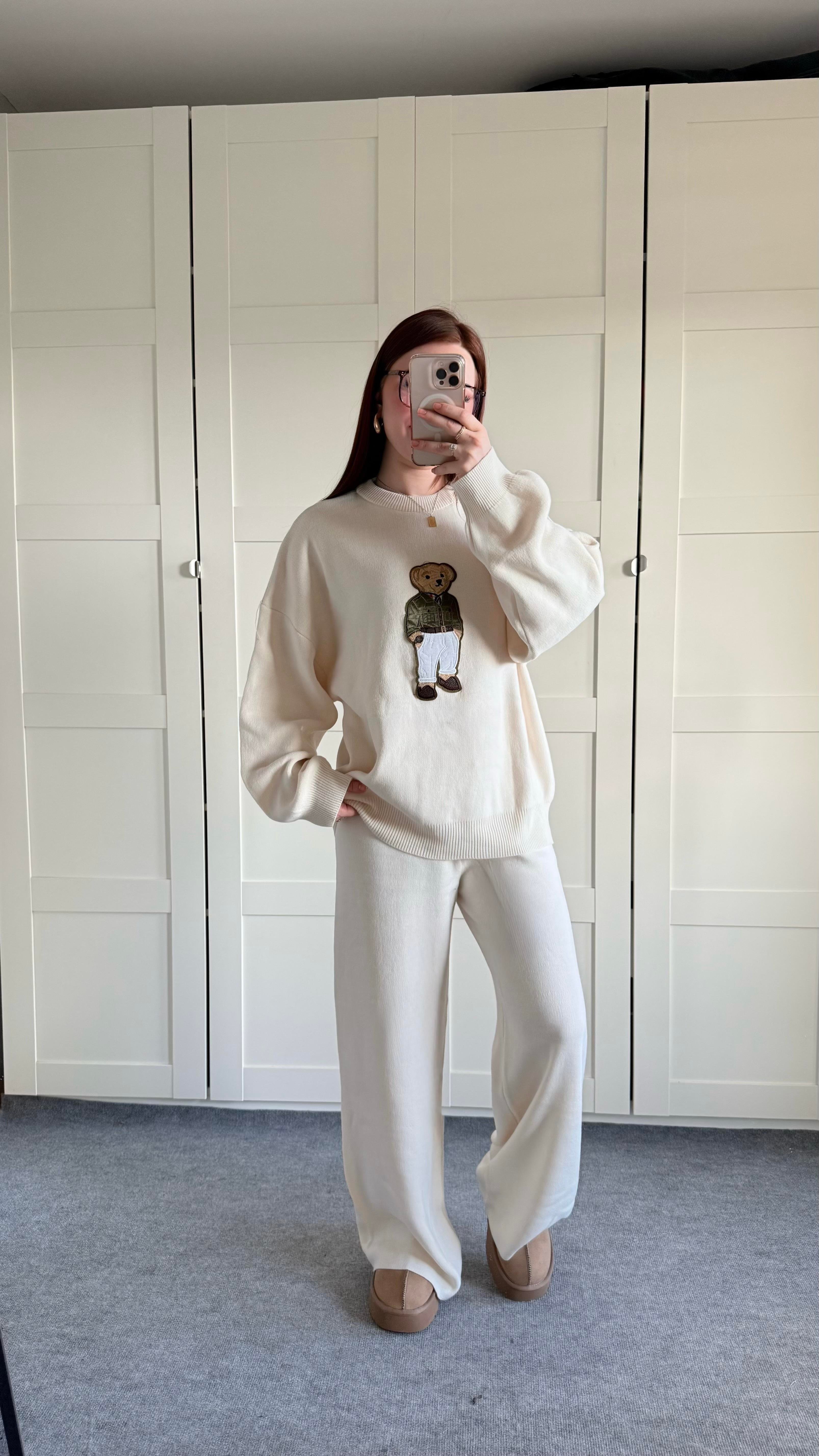 Mr. Bears Ayıcıklı Ekru Triko Takım 