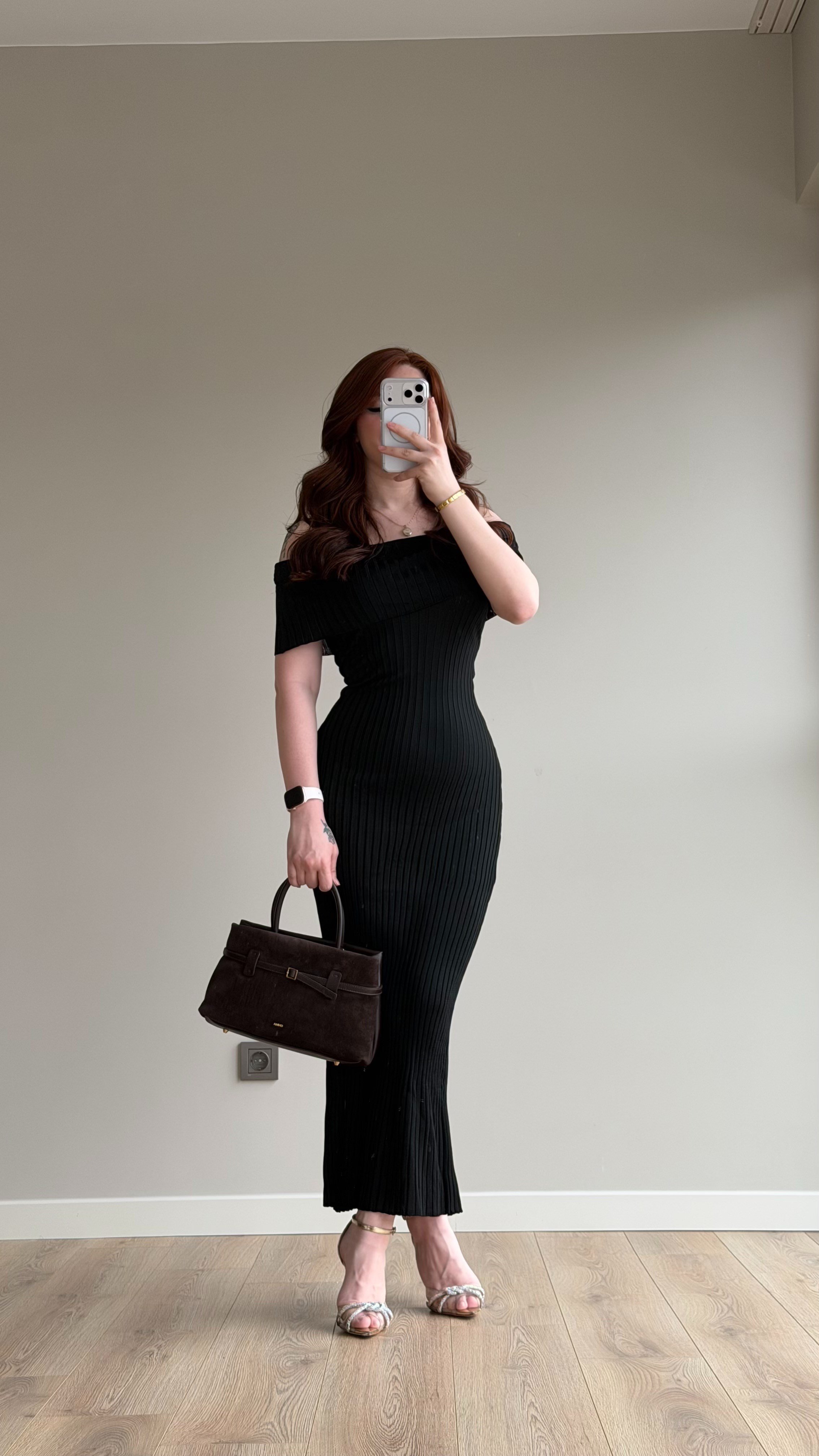 Nude Rib Triko Elbise Siyah