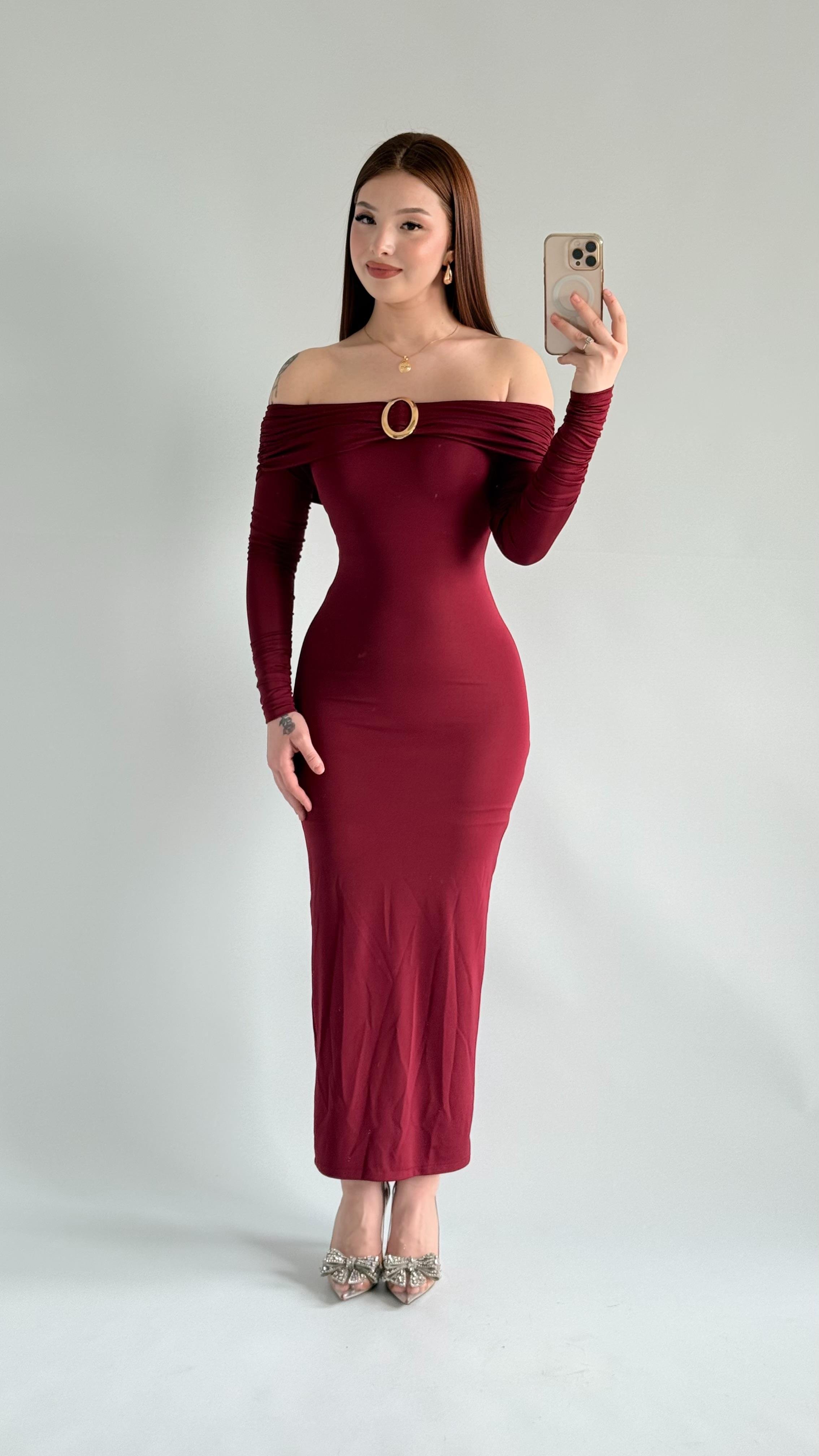 Olimpus Maxi Elbise Bordo