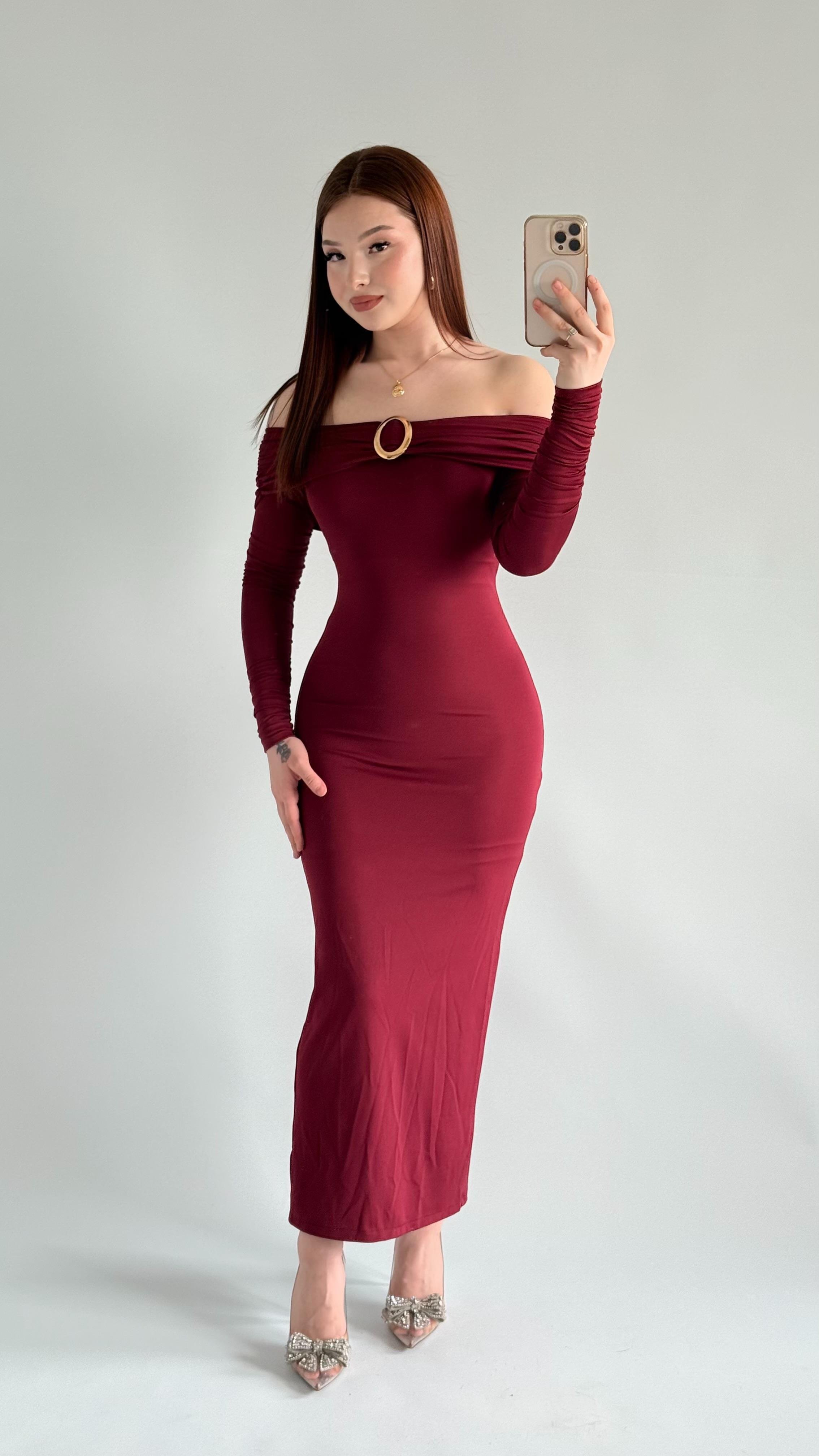 Olimpus Maxi Elbise Bordo