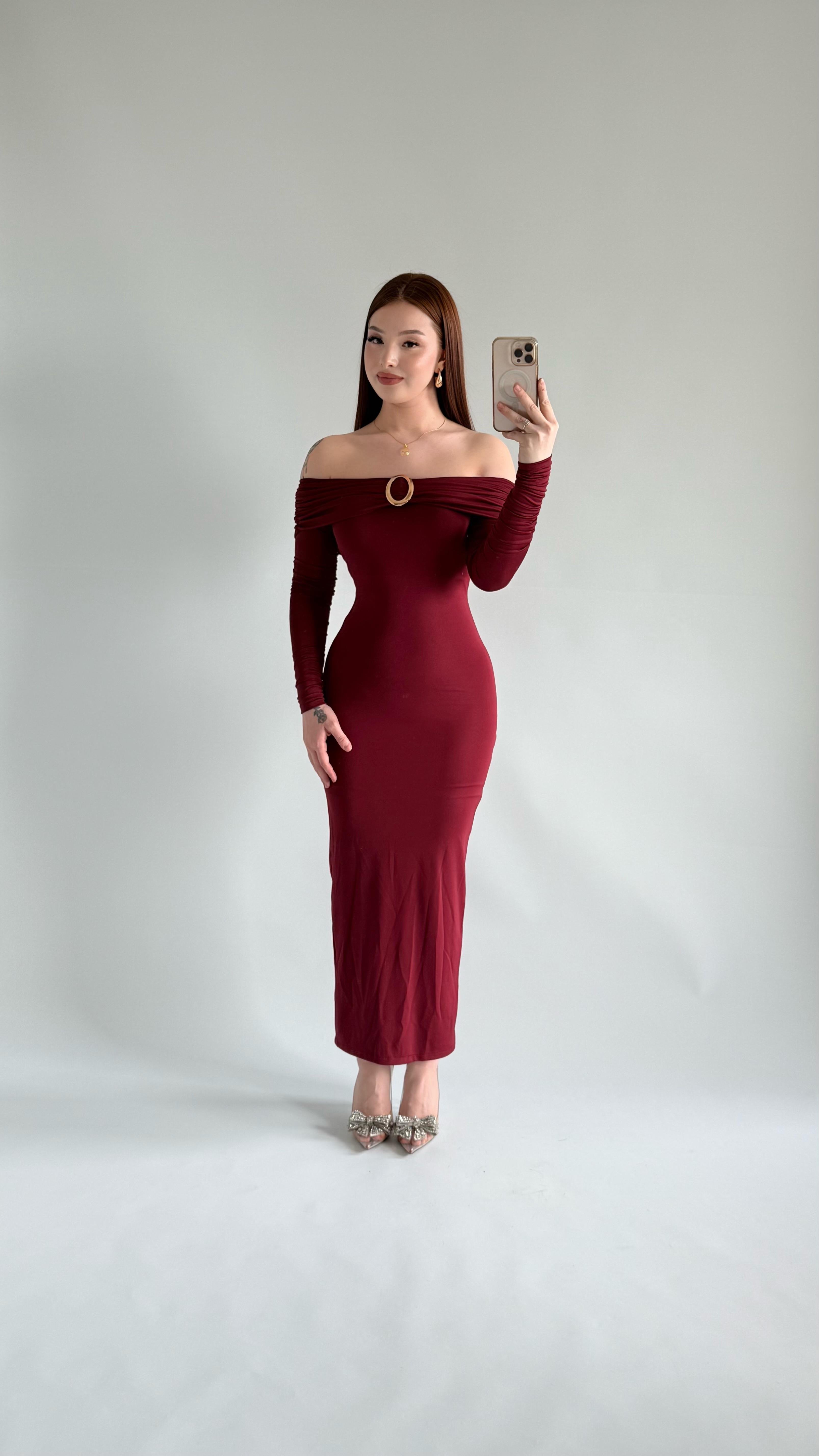 Olimpus Maxi Elbise Bordo