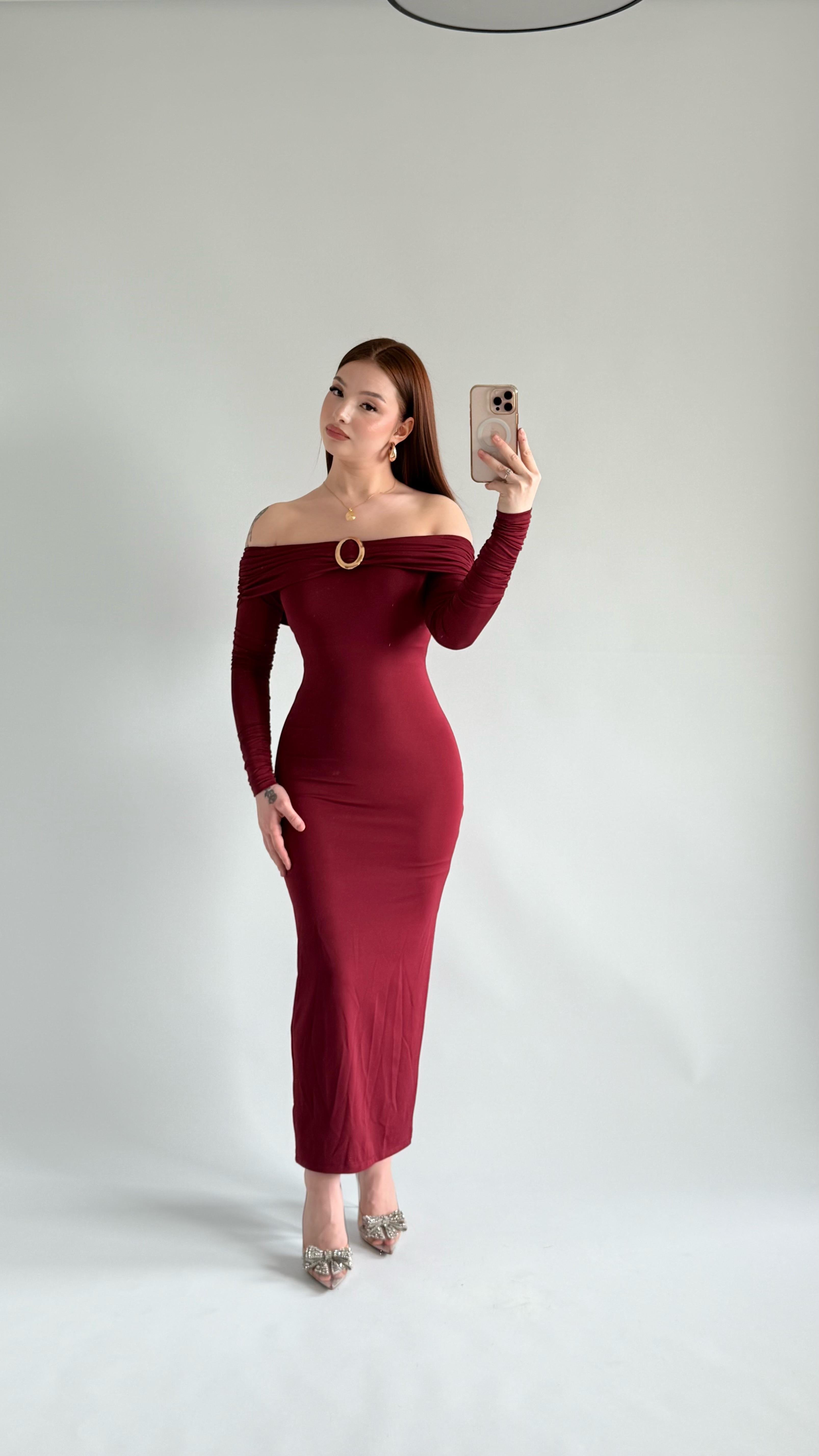 Olimpus Maxi Elbise Bordo