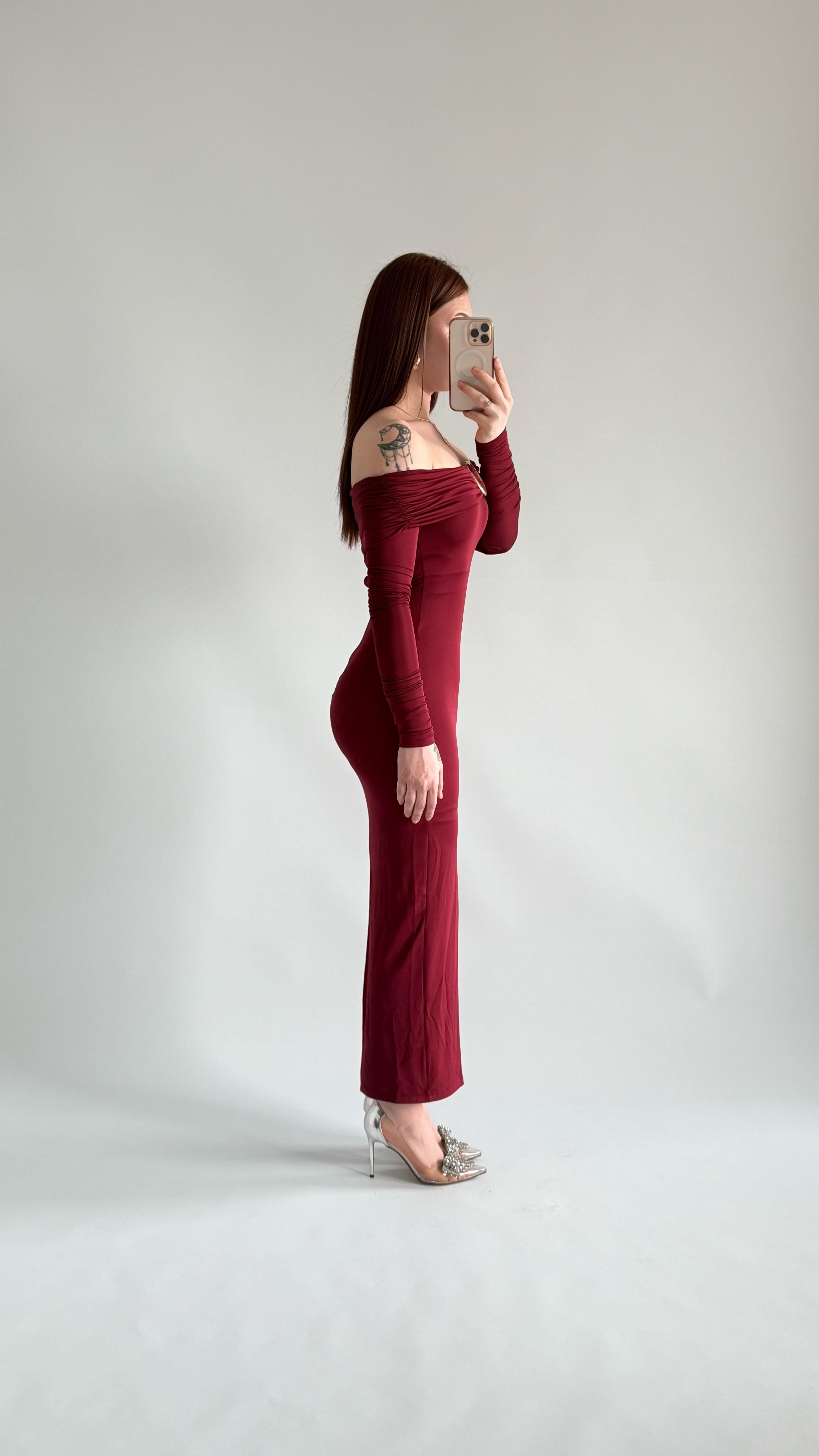 Olimpus Maxi Elbise Bordo