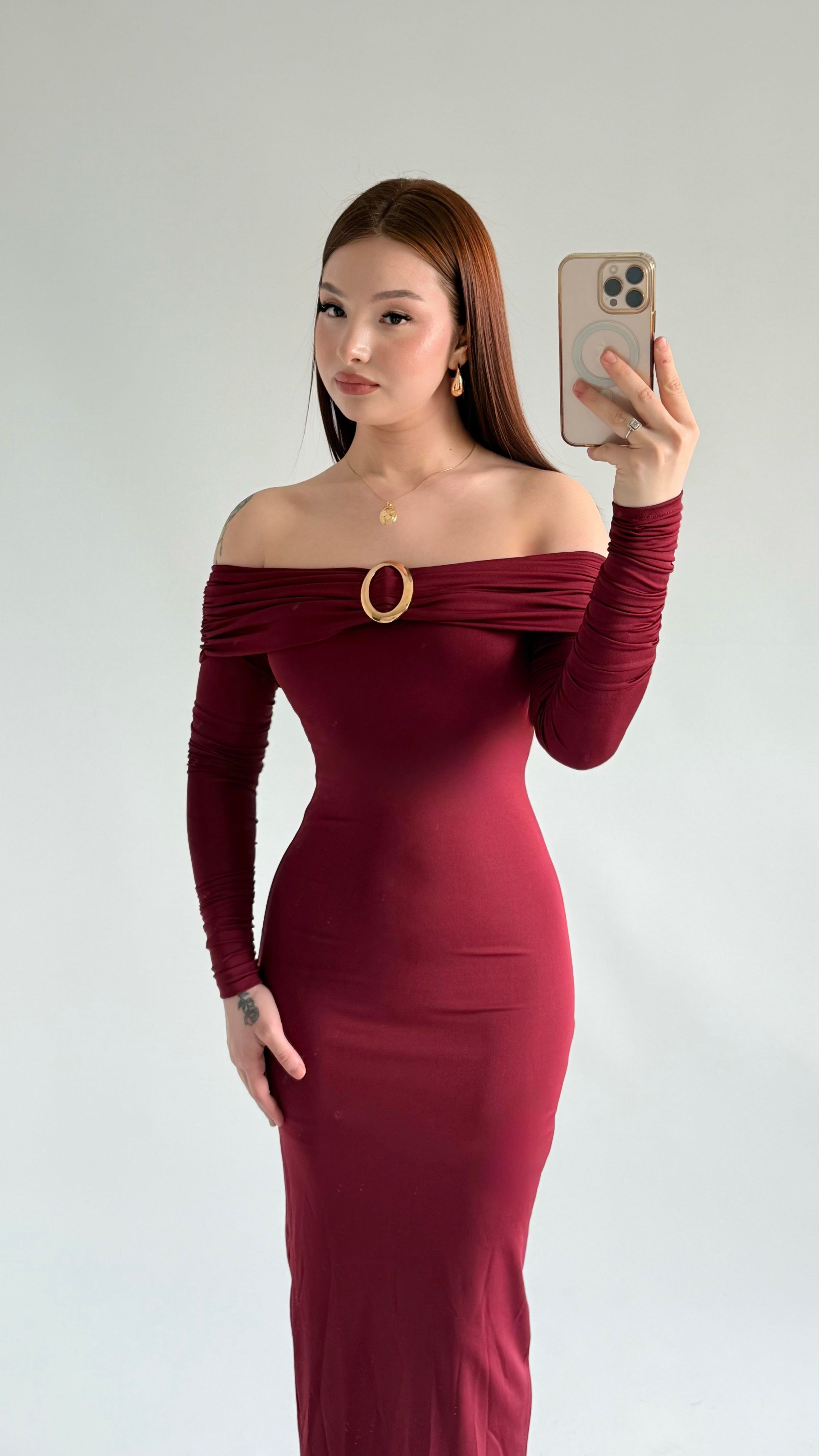 Olimpus Maxi Elbise Bordo