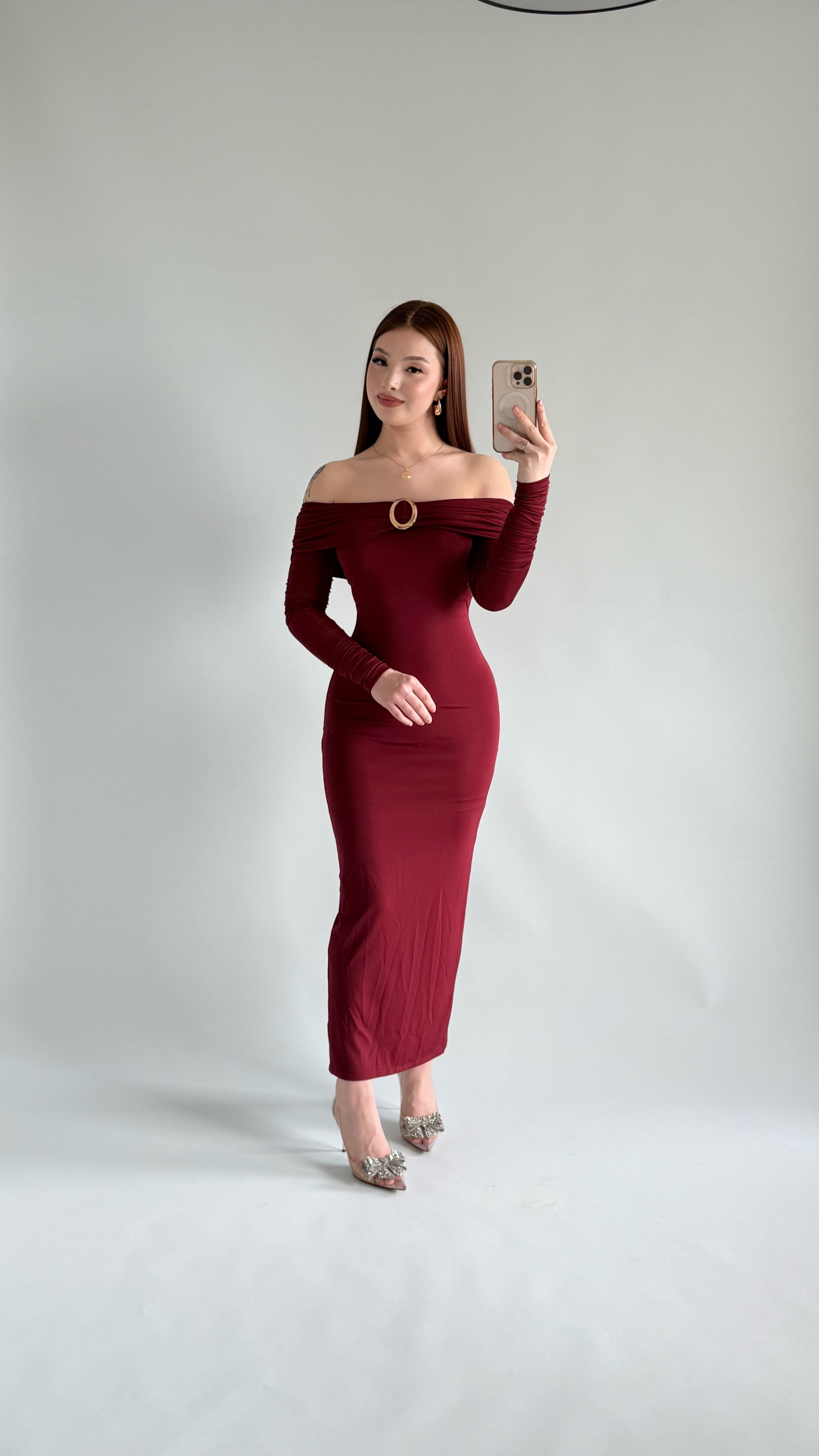 Olimpus Maxi Elbise Bordo