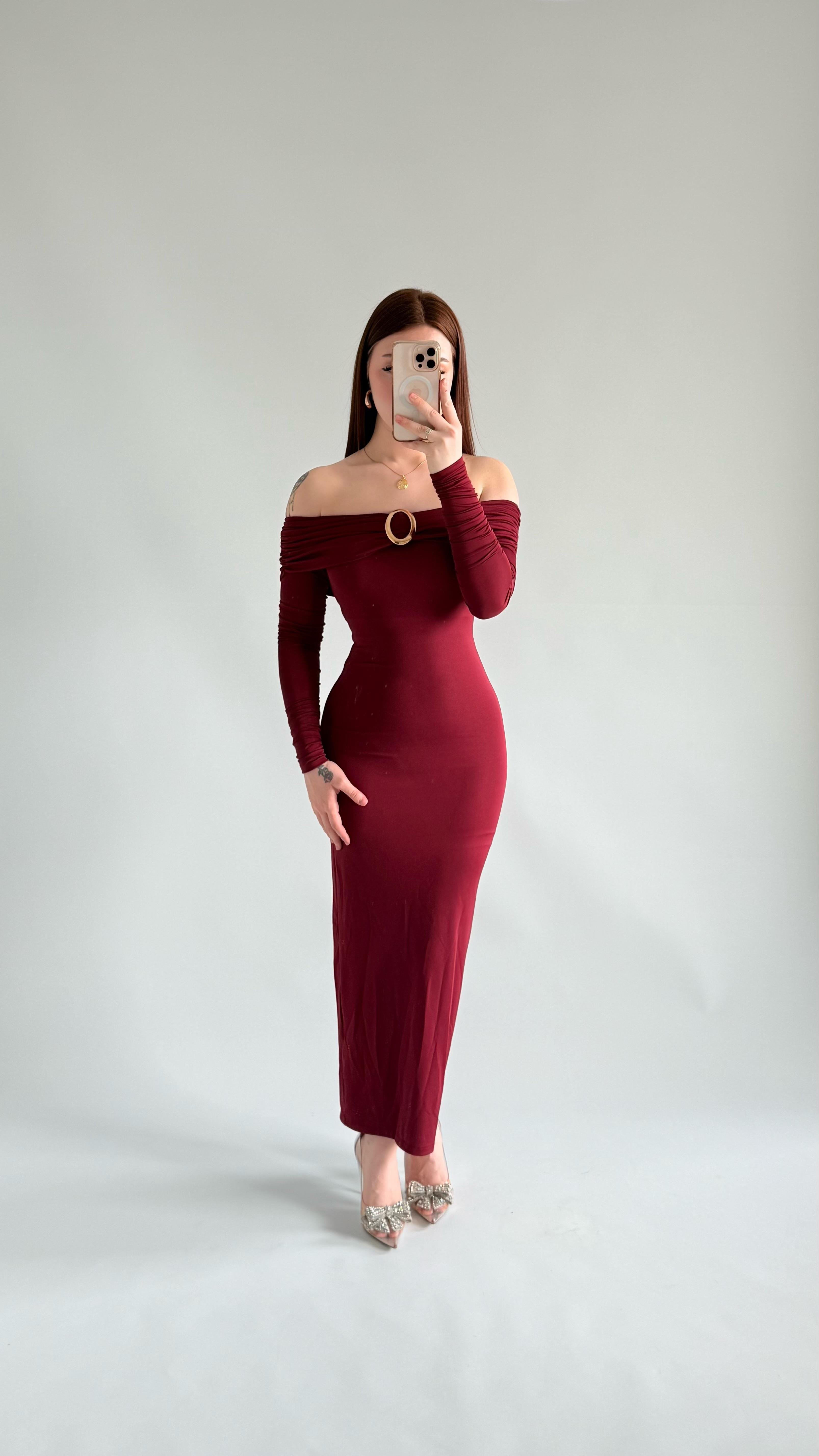 Olimpus Maxi Elbise Bordo