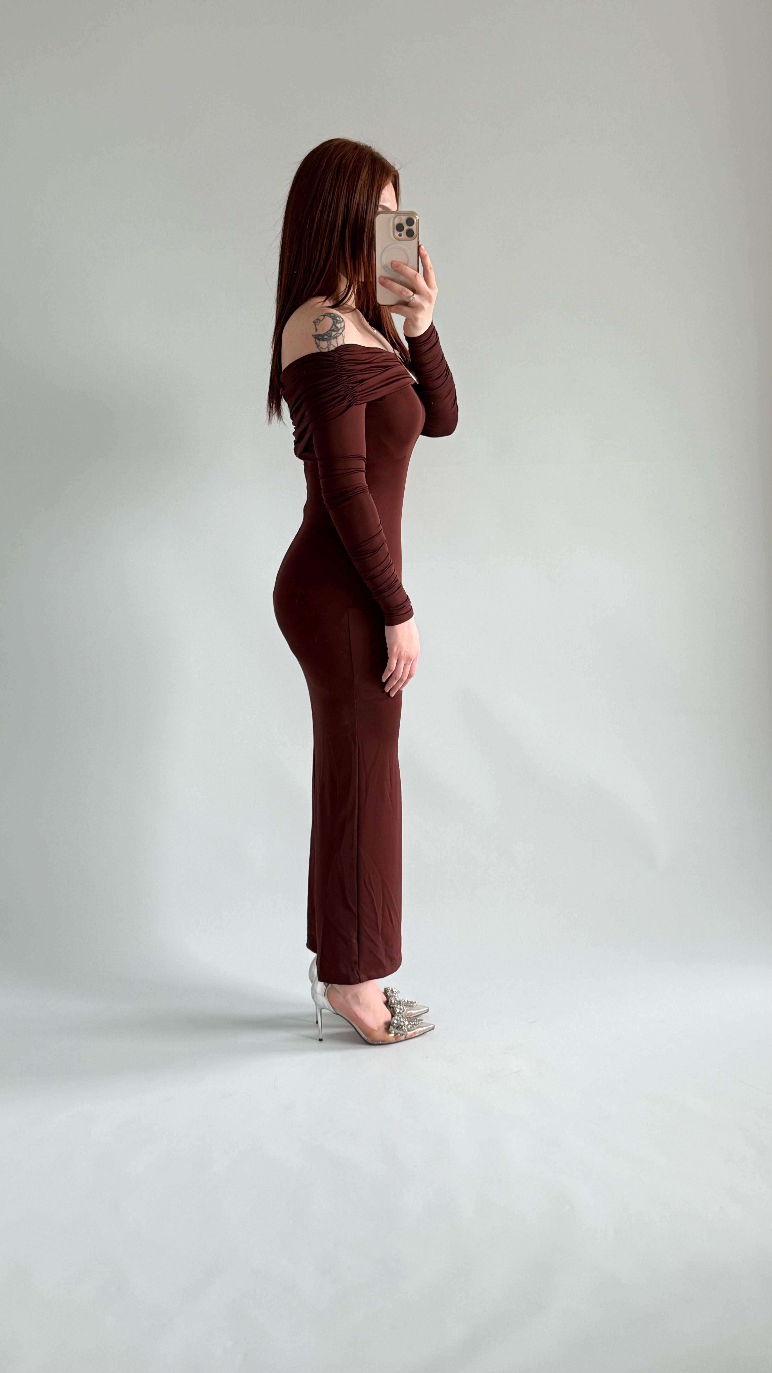 Olimpus Maxi Elbise Kahverengi