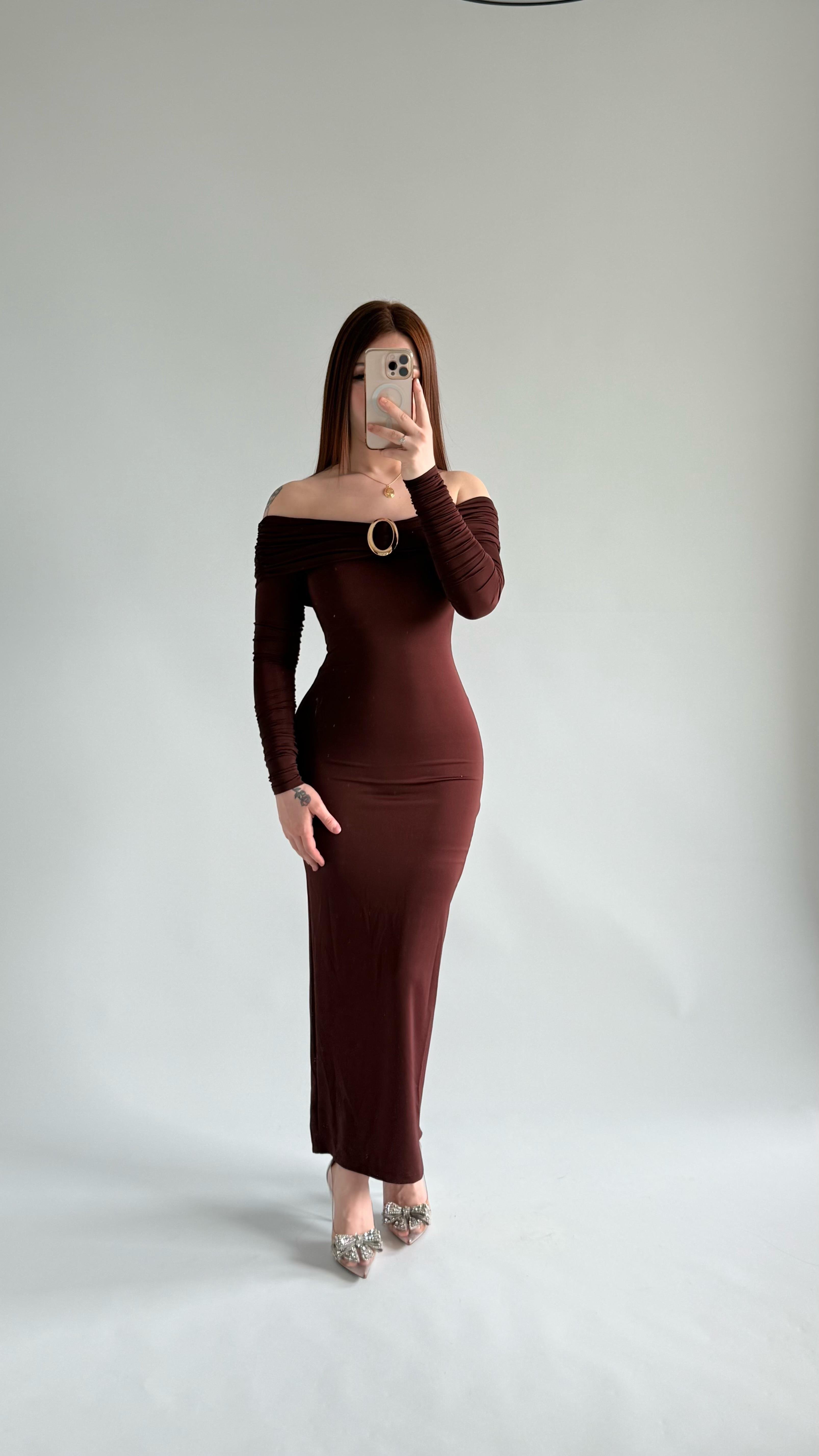 Olimpus Maxi Elbise Kahverengi