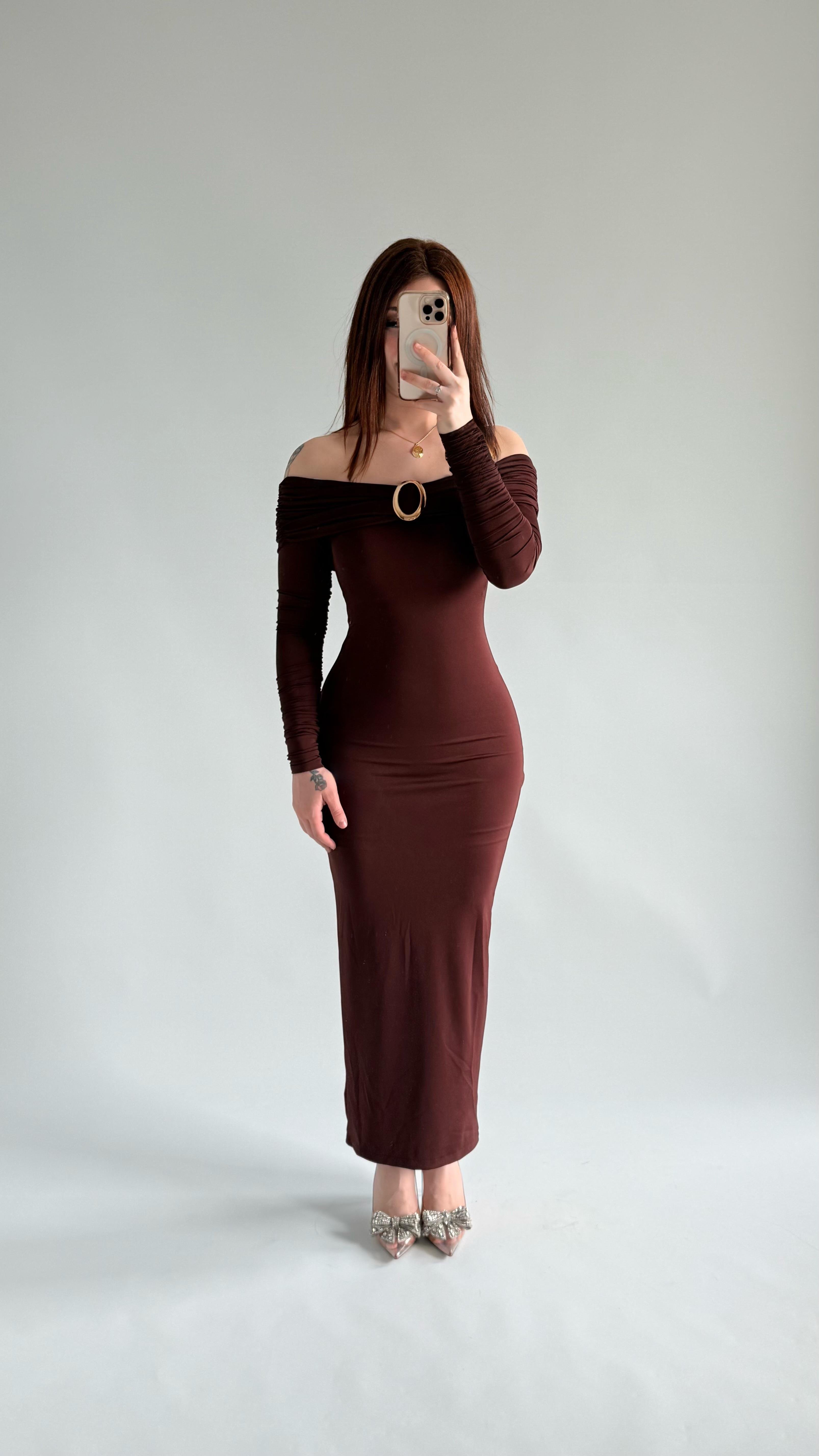 Olimpus Maxi Elbise Kahverengi
