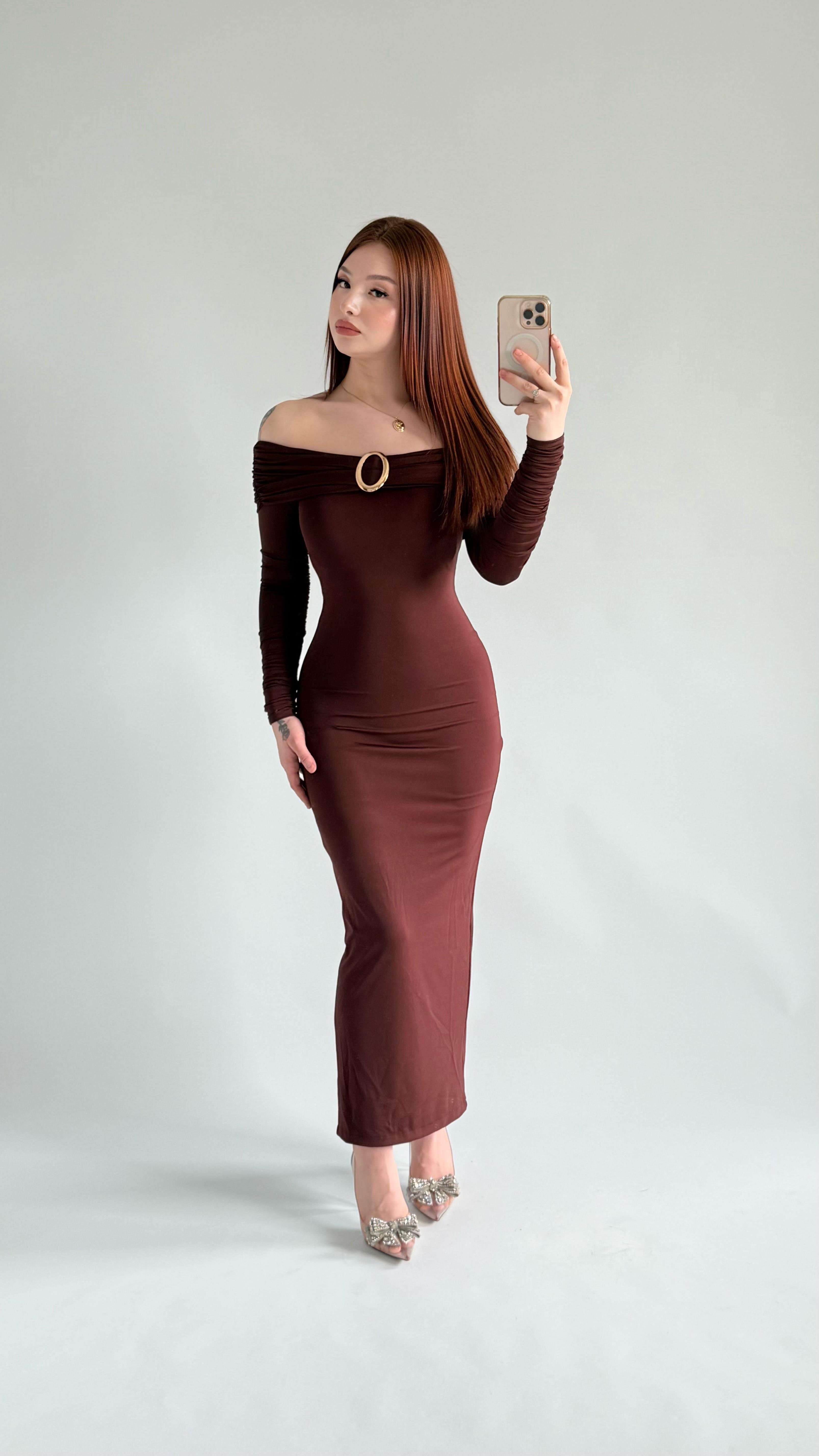 Olimpus Maxi Elbise Kahverengi
