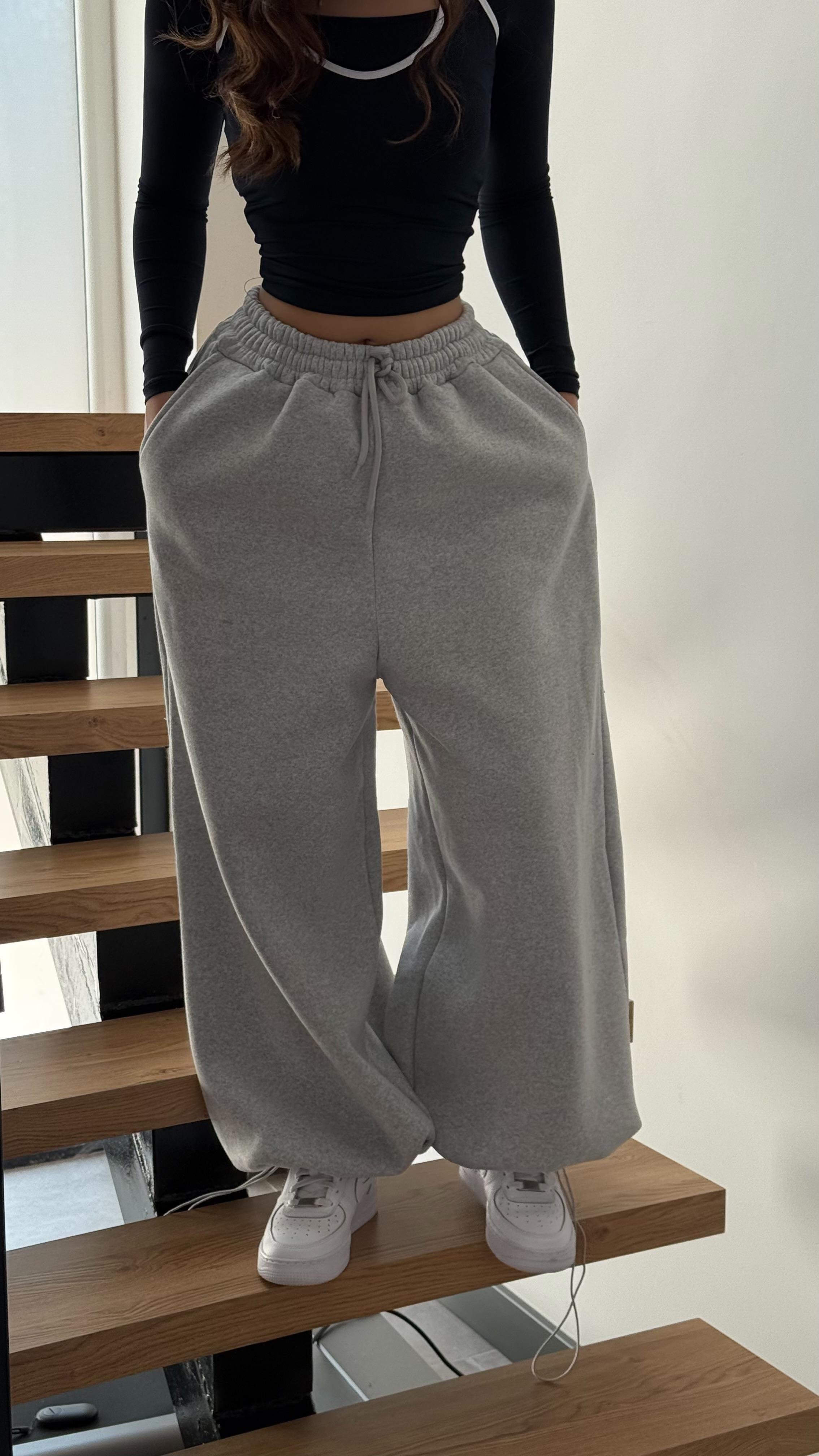 Oversize Baggy İçi Polarlı Eşofman Gri