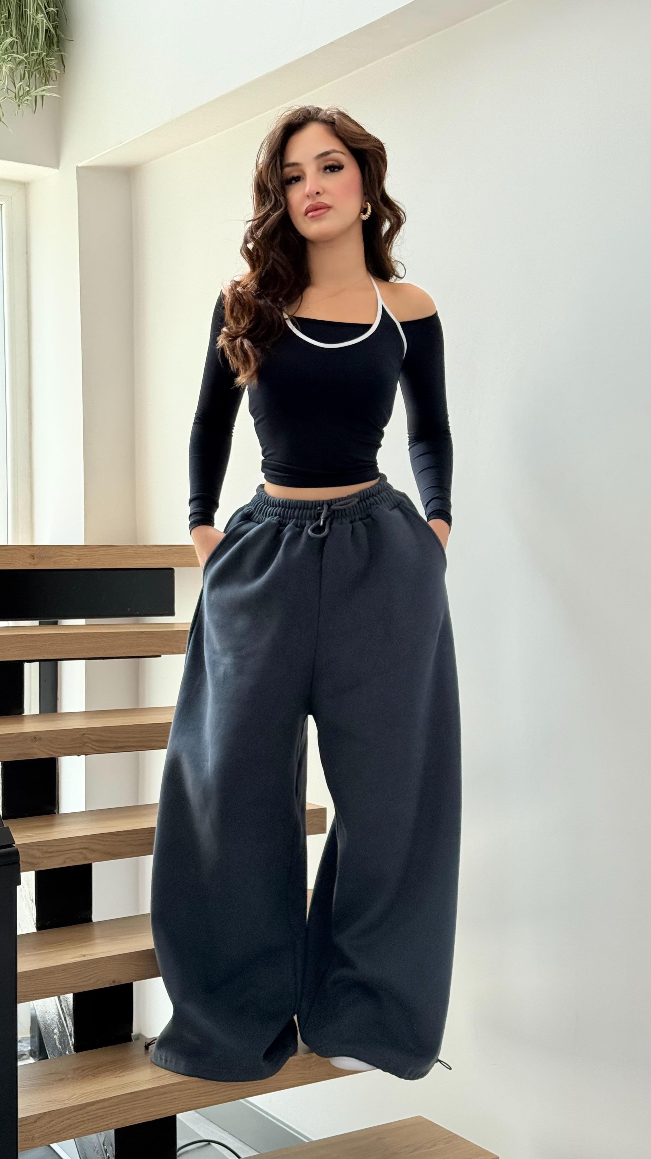 Oversize Baggy İçi Polarlı Eşofman İndigo