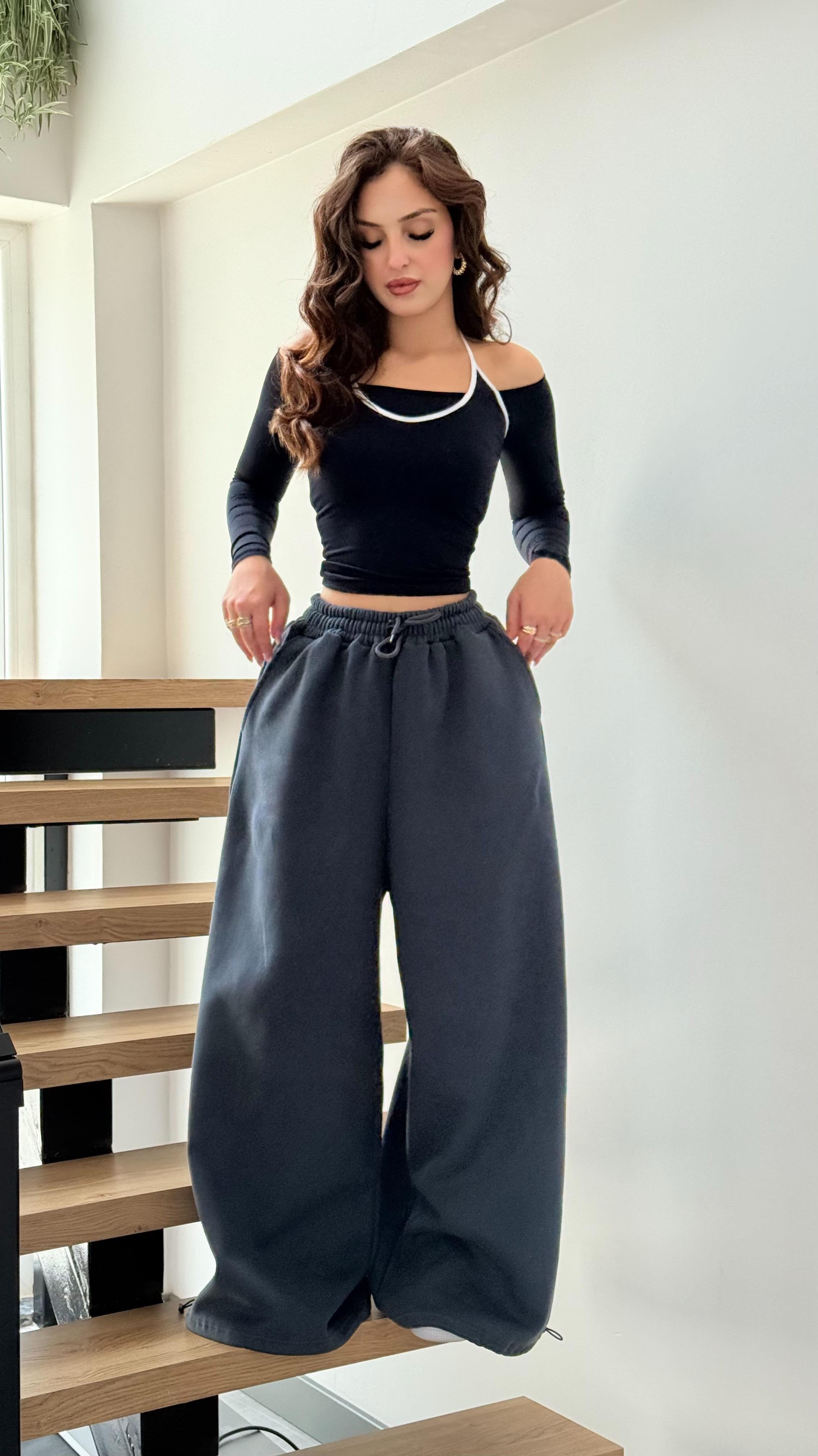 Oversize Baggy İçi Polarlı Eşofman İndigo