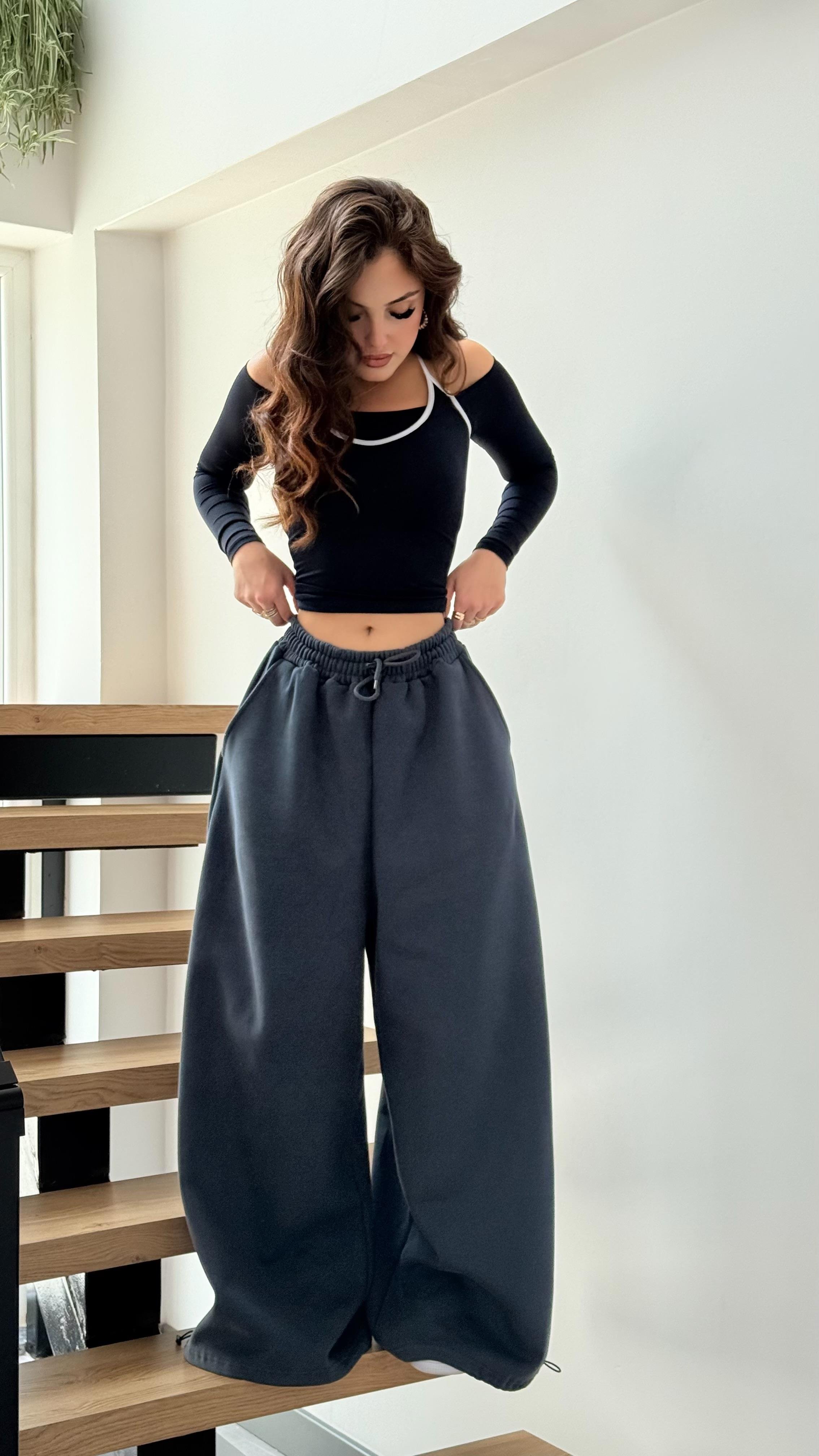 Oversize Baggy İçi Polarlı Eşofman İndigo