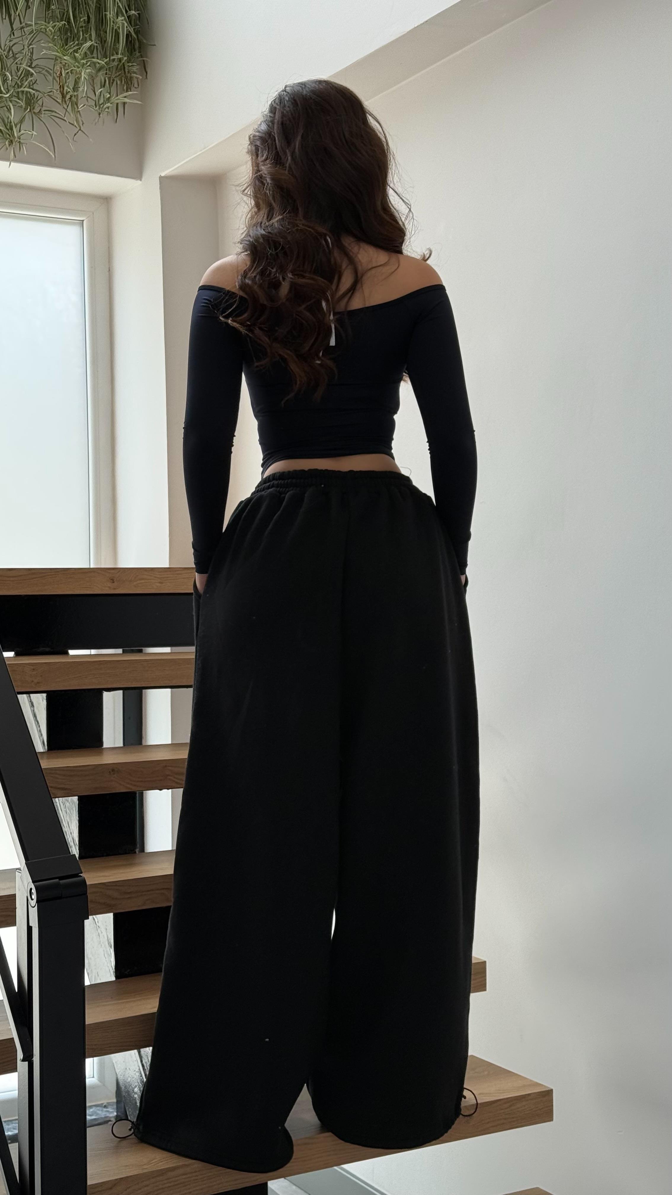 Oversize Baggy İçi Polarlı Eşofman Siyah